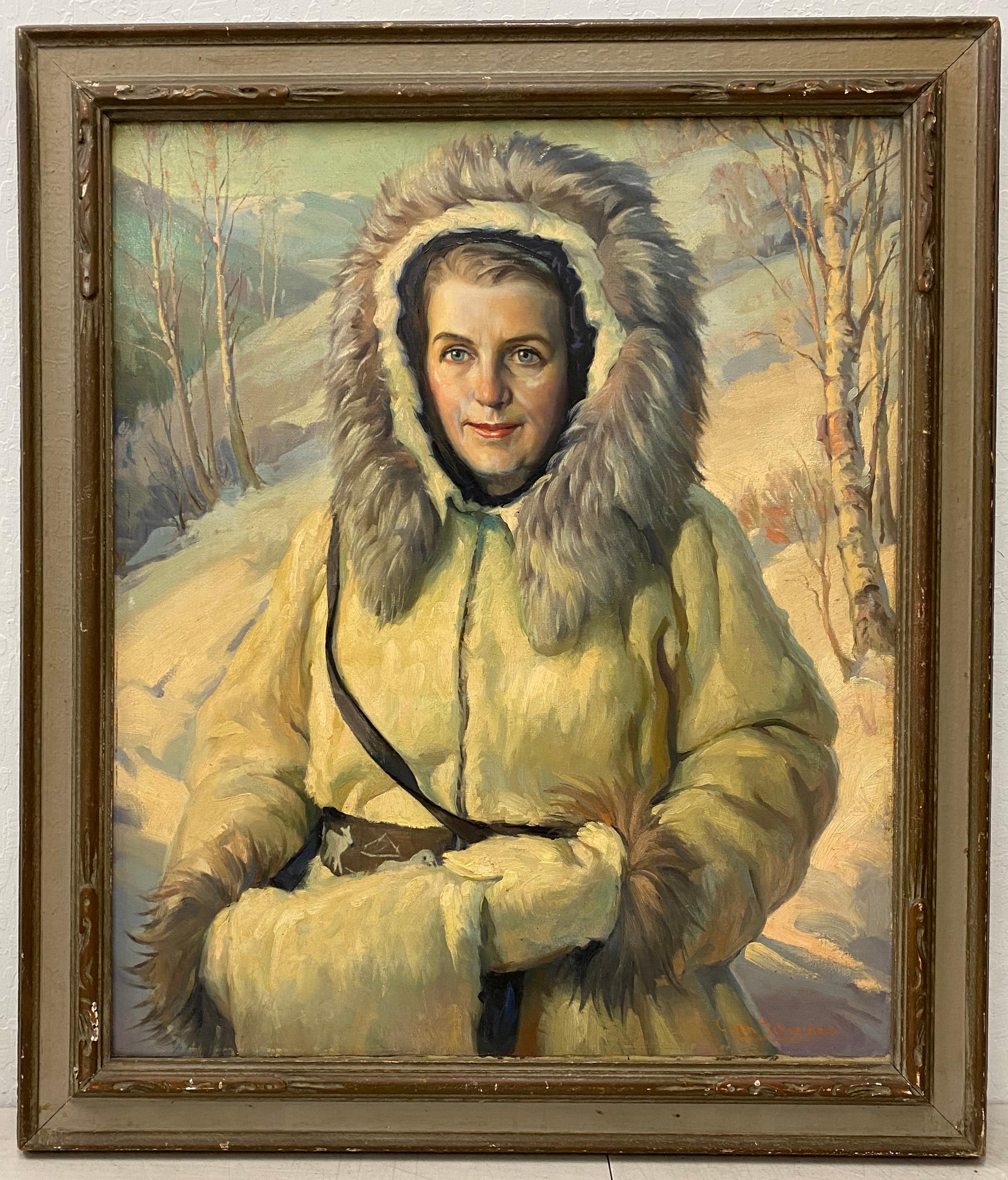Christian von Schneidau Portrait Painting - Christian Von Schneidau "The White Parka, Alaska" Original Oil Painting C.1961