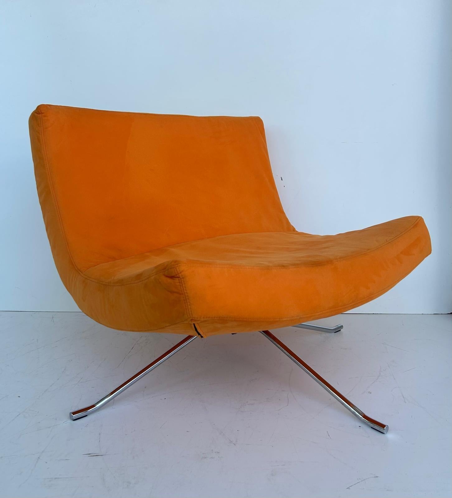 French Christian Werner Ligne Roset 'Pop' Lounge Chair with Orange Ultrasuede  For Sale