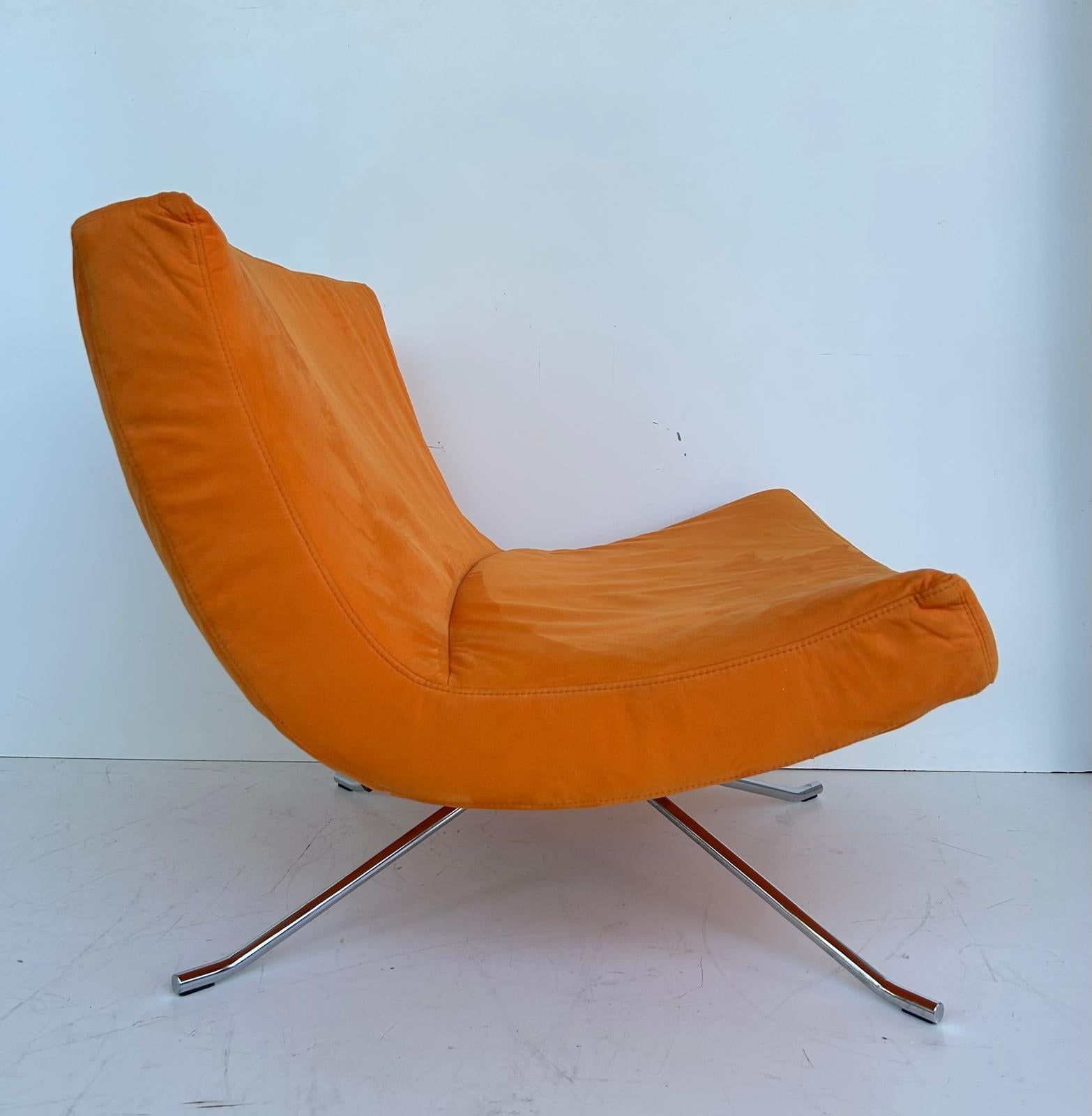 Christian Werner Ligne Roset 'Pop' Lounge Chair with Orange Ultrasuede  In Good Condition For Sale In Miami, FL
