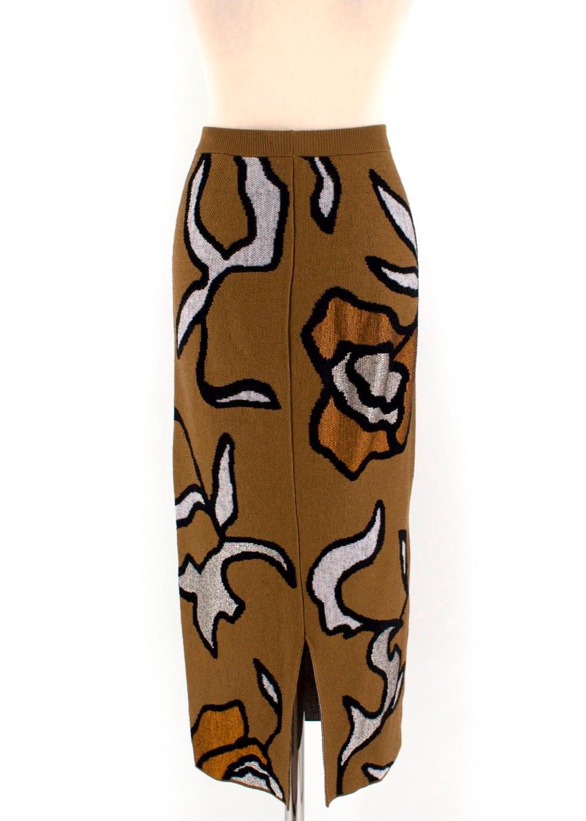 Brown Christian Wijnants Kordi Floral-Jacquard Knit Pencil Skirt US06  For Sale
