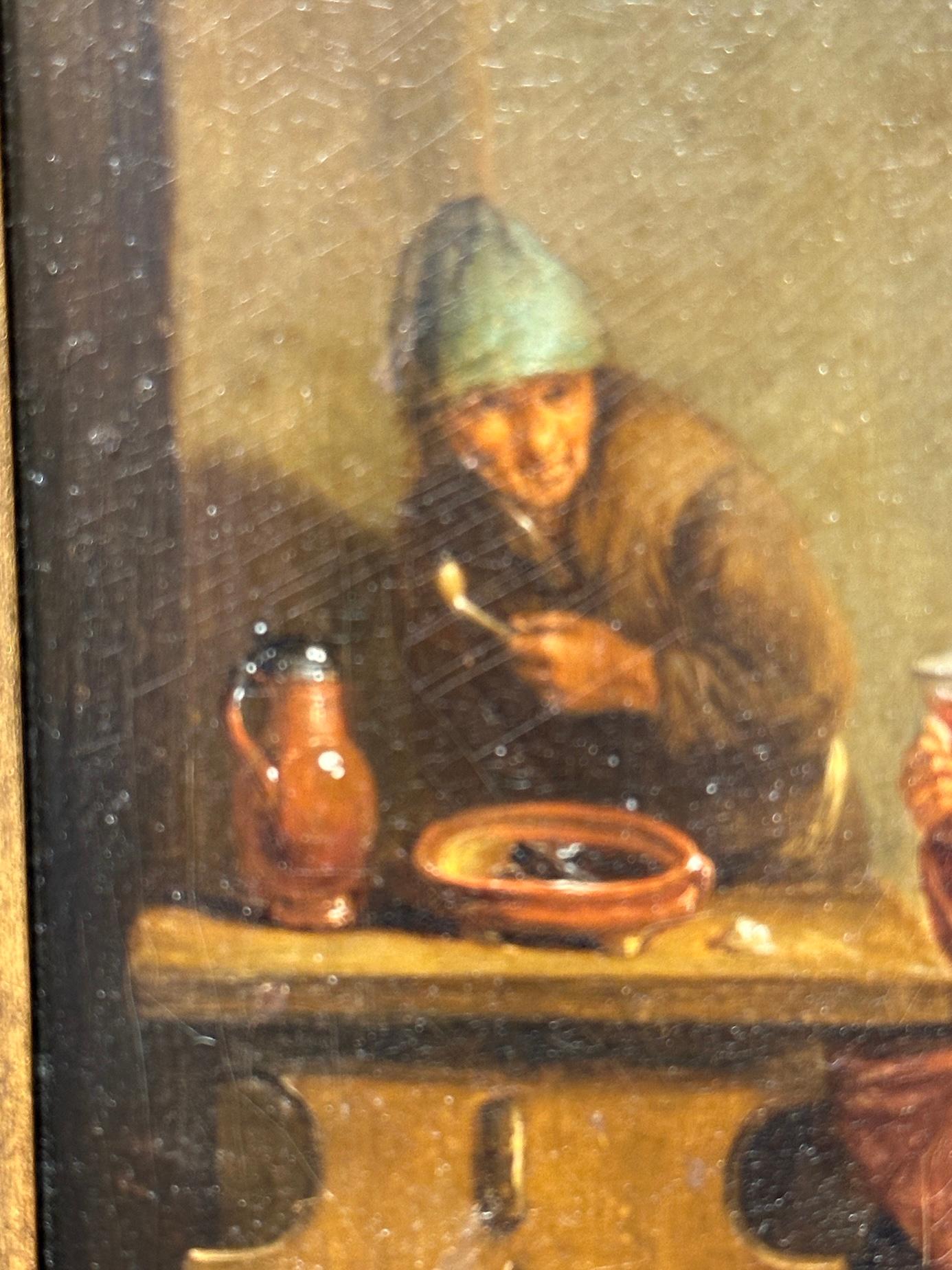 Intérieur d'un ancien hôtel de style maître avec trois hommes buvant autour d'une table - Maîtres anciens Painting par Christian Wilhelm Ernest Dietrich