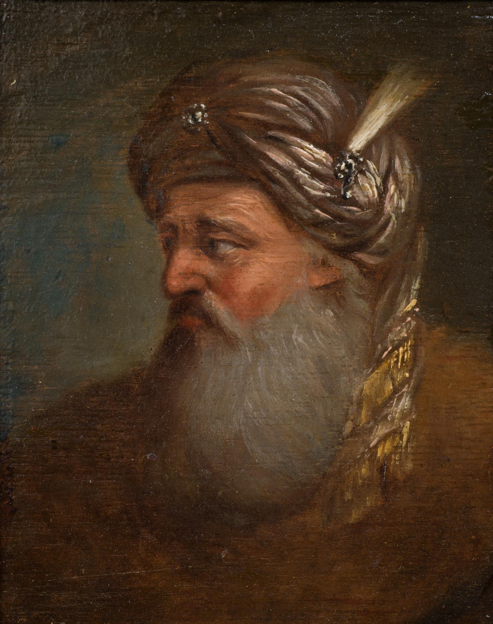 Portrait of a Man with a Turban - Old Masters Painting by Christian Wilhelm Ernst Dietrich