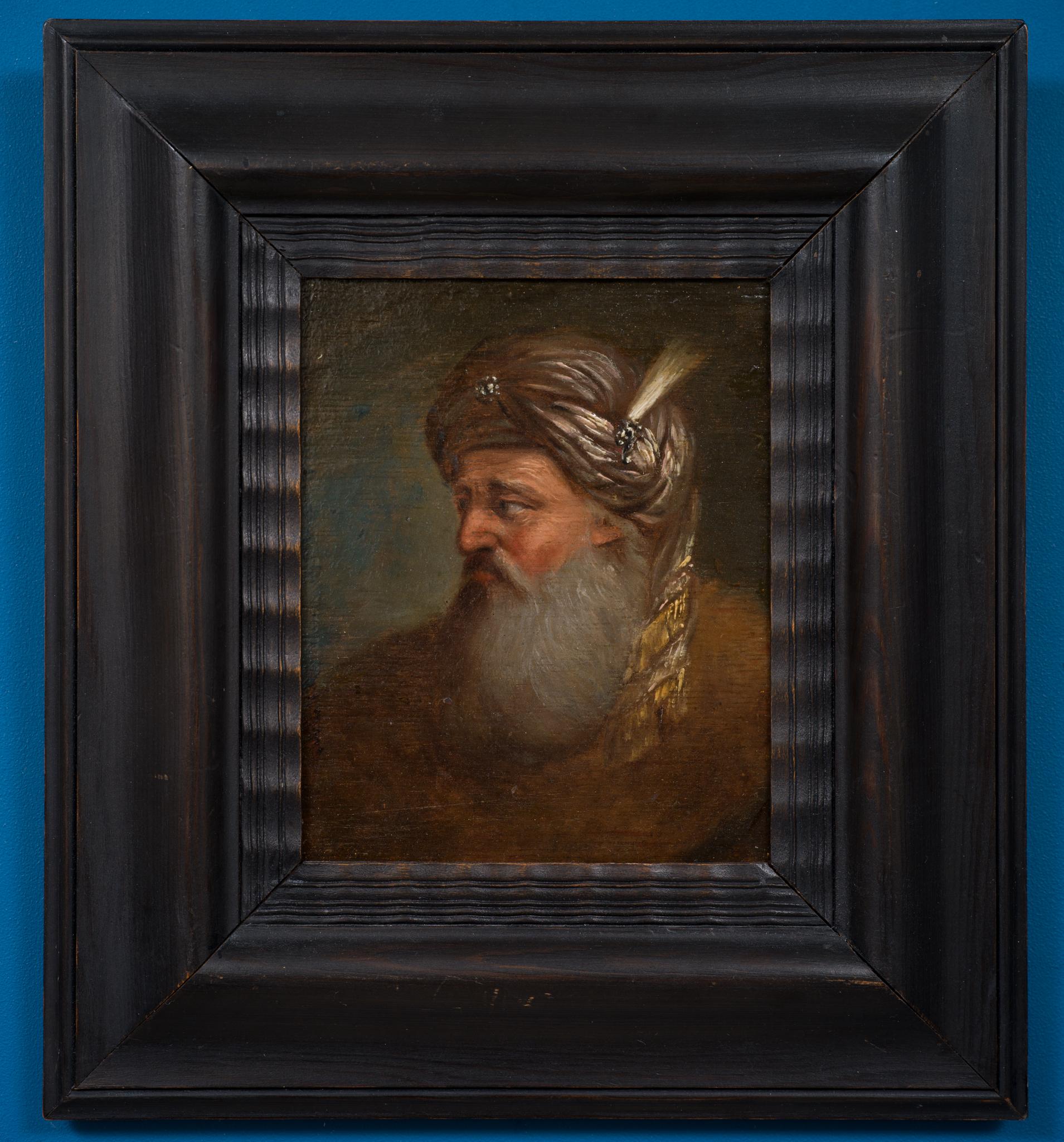 Portrait of a Man with a Turban - Black Portrait Painting by Christian Wilhelm Ernst Dietrich