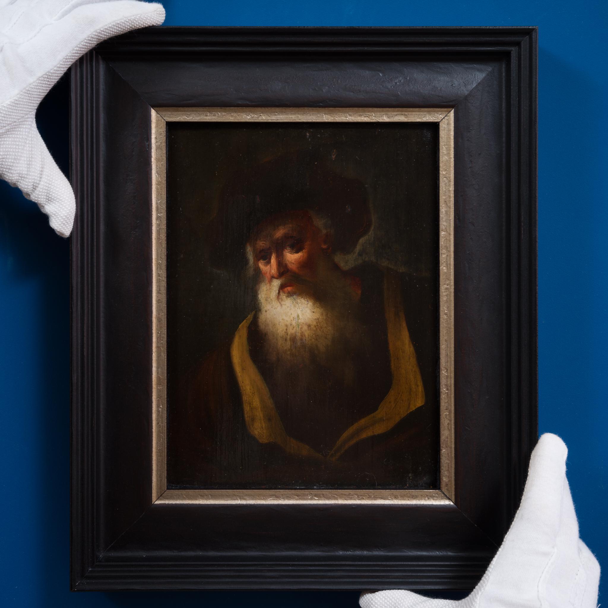 Portrait of an Old Bearded Man With a Black Cap - Old Masters Painting by Christian Wilhelm Ernst Dietrich
