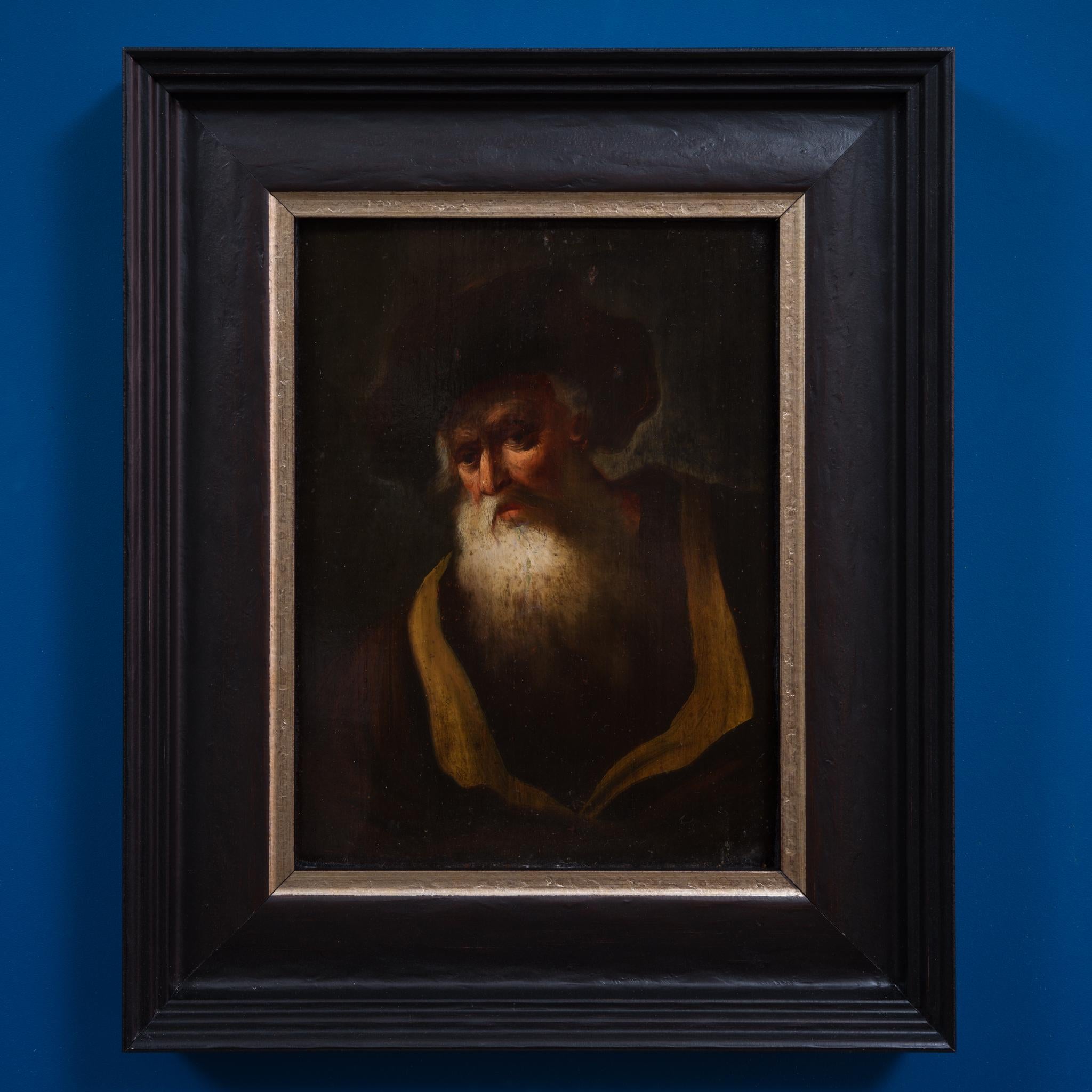 We are pleased to offer a captivating portrait, most likely painted in the late 18th century, attributed to an artist within the circle of Christian Wilhelm Ernst Dietrich. This oil painting portrays a distinguished elderly man with a solemn and