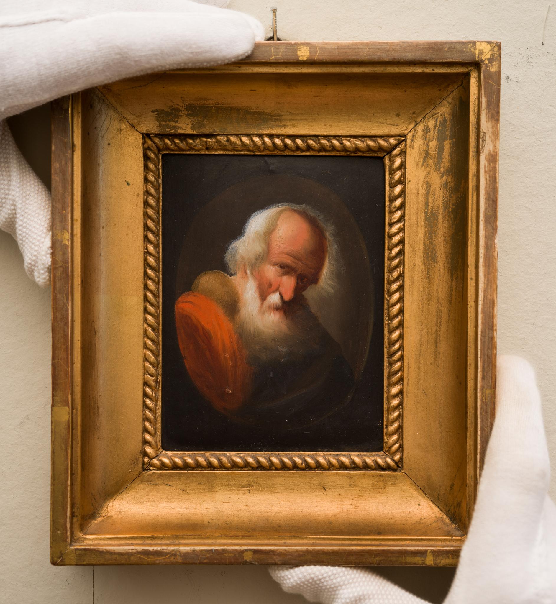 Portrait of an Old Man. Gold Frame Included - Painting by Christian Wilhelm Ernst Dietrich