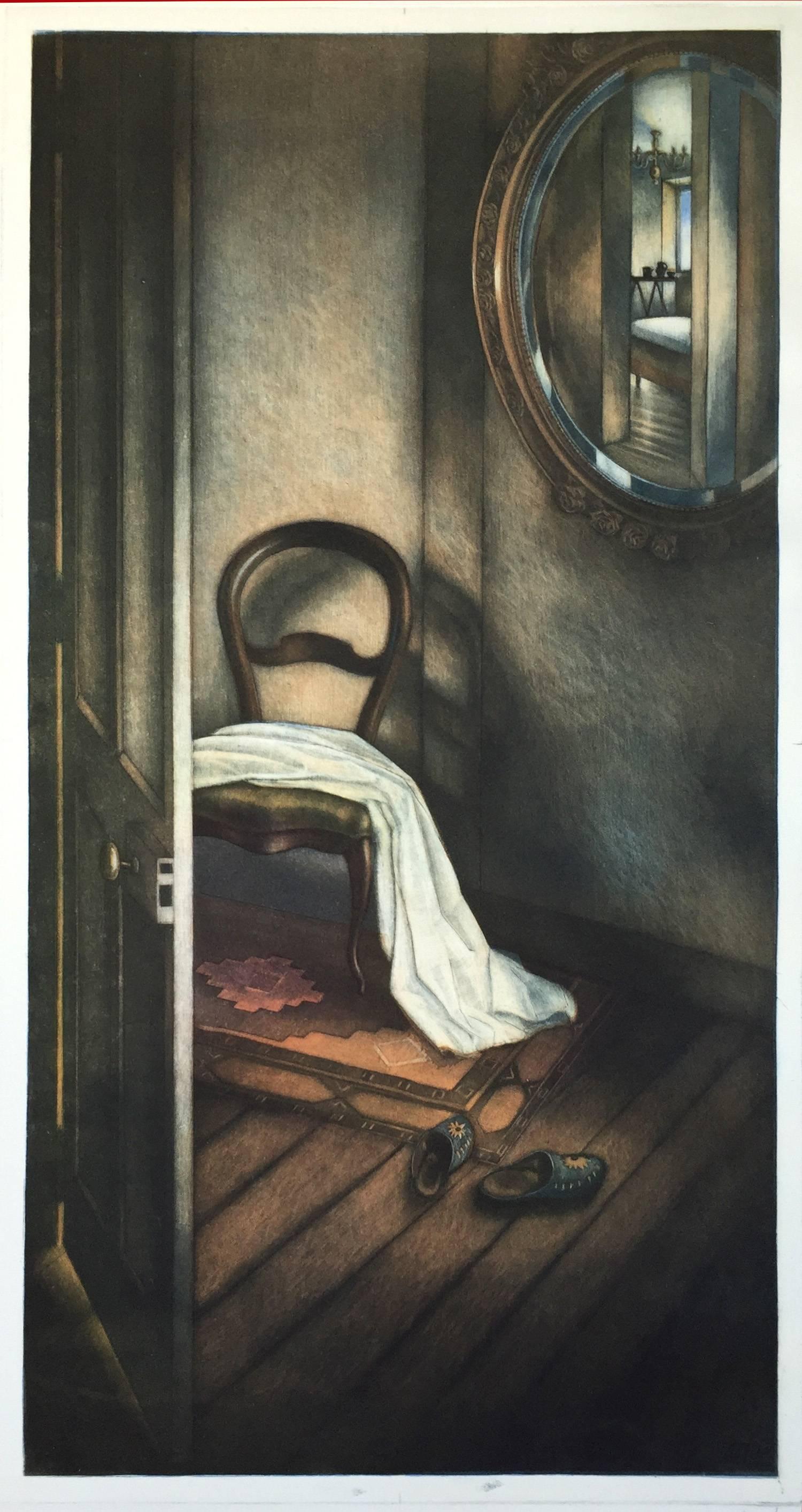 Christian Wouters Interior Print - Regardez Indiscrete, mezzotint by Christian Wouter