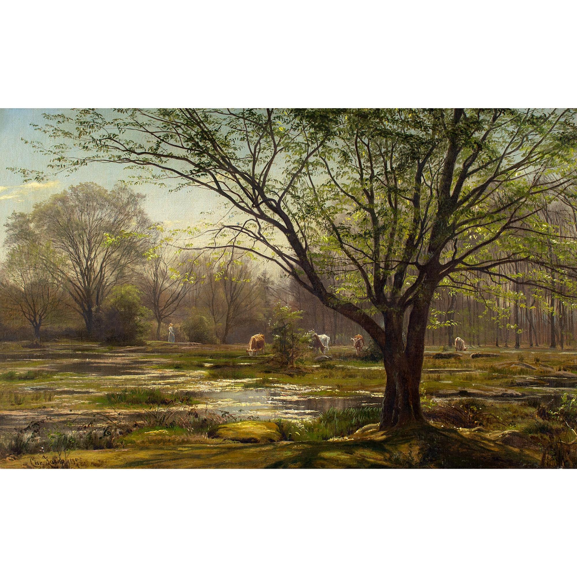 Cette peinture à l'huile de la fin du XIXe siècle de l'artiste danois Christian Zacho (1843-1913) représente une vue pittoresque dans la forêt de Fontainebleau, près de Paris.

La Mare aux Fées est une zone particulièrement attrayante de la forêt,