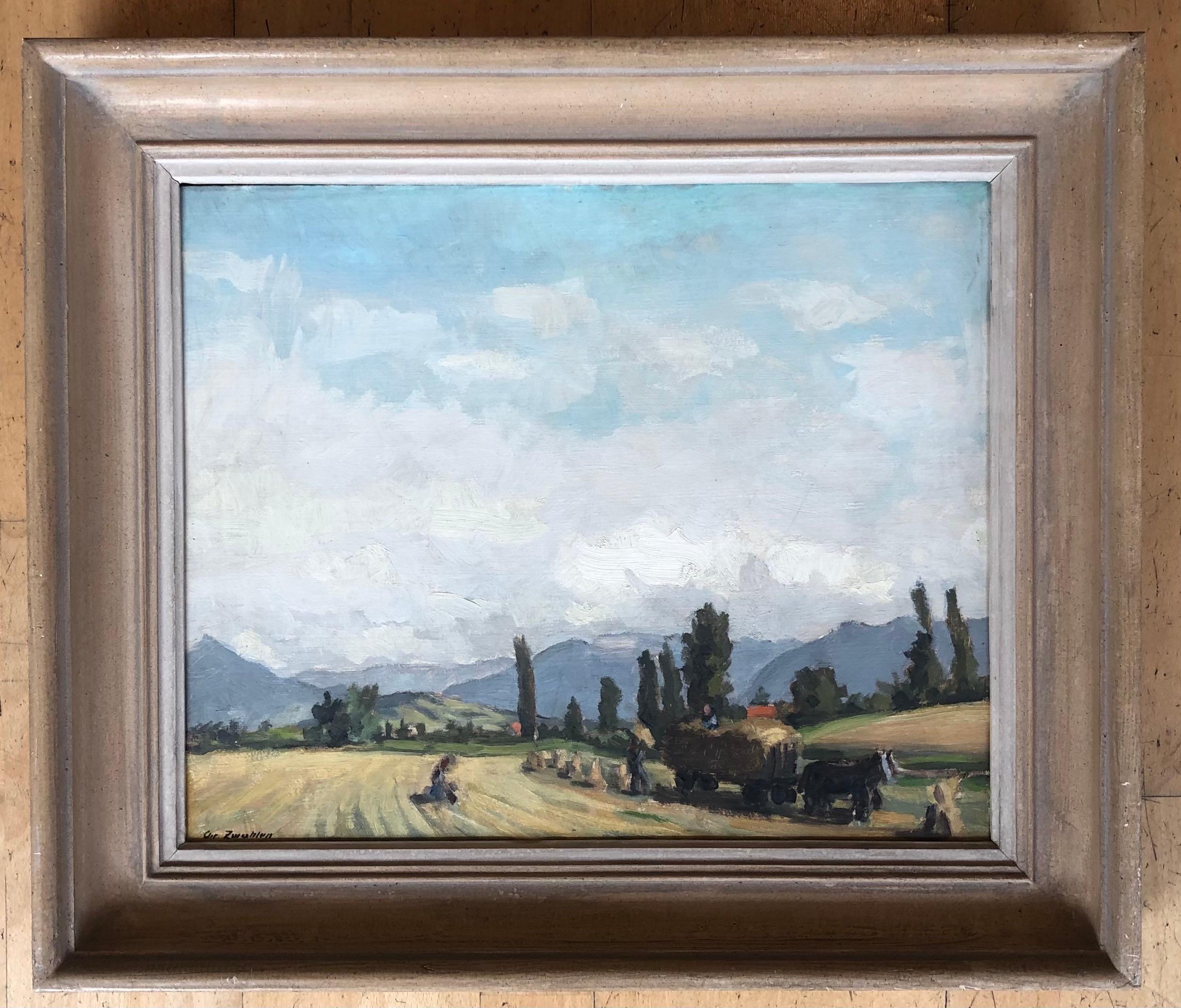 Geneva countryside landscape, view of the Môle - Painting by Christian Zwahlen