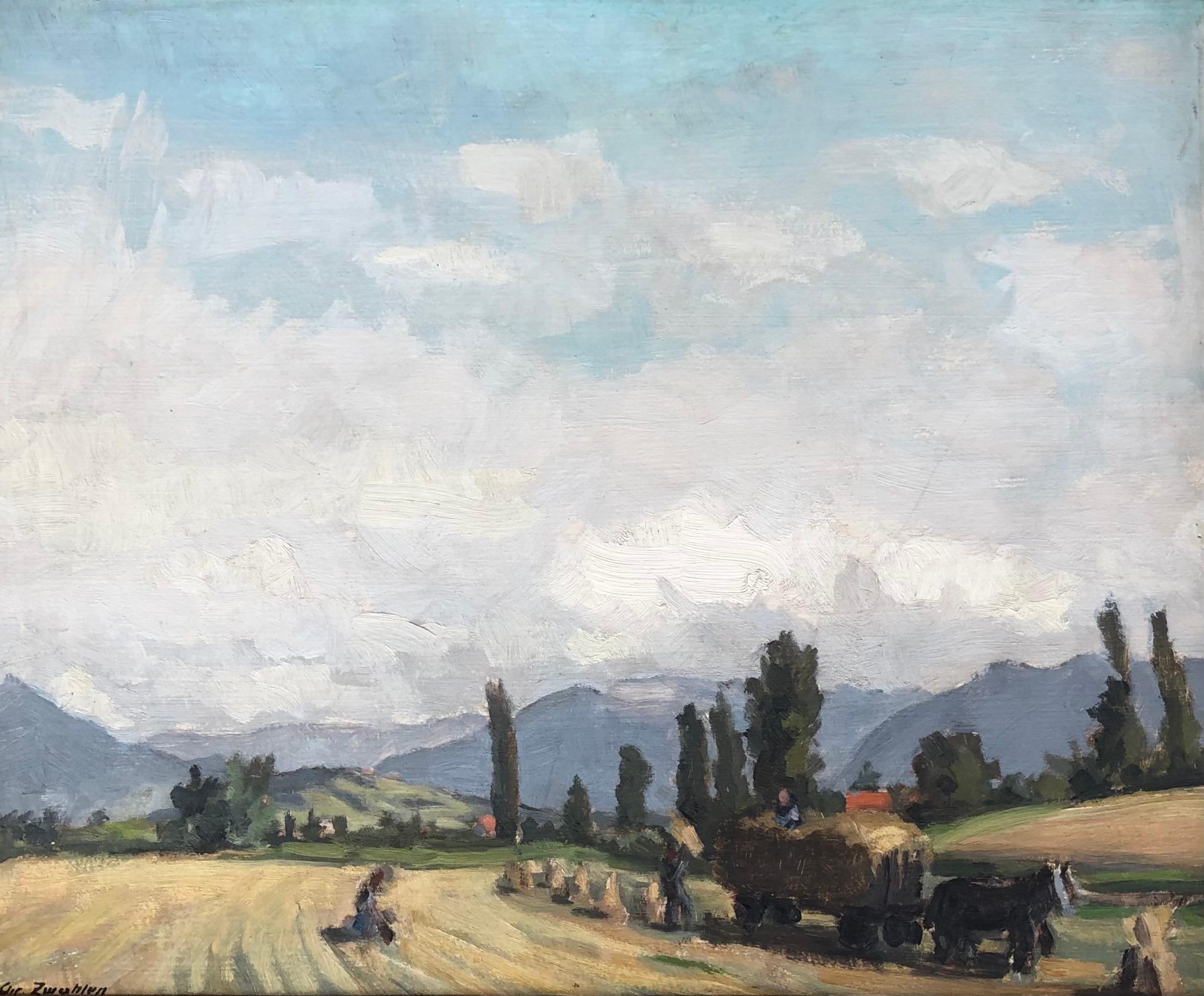 Christian Zwahlen Landscape Painting - Geneva countryside landscape, view of the Môle