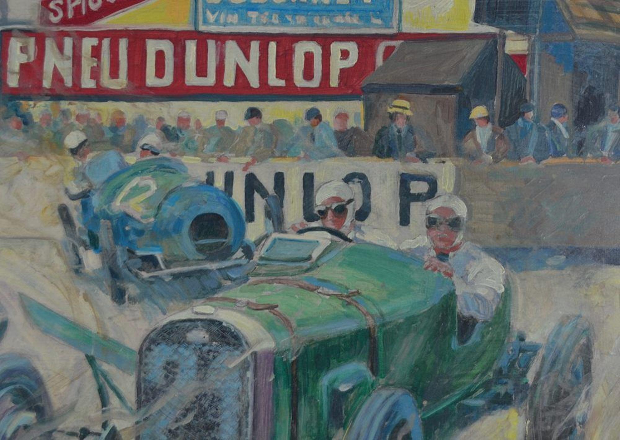 French Christiane Caillotin Oil Painting 1930's Race Car Automobilia Bugatti