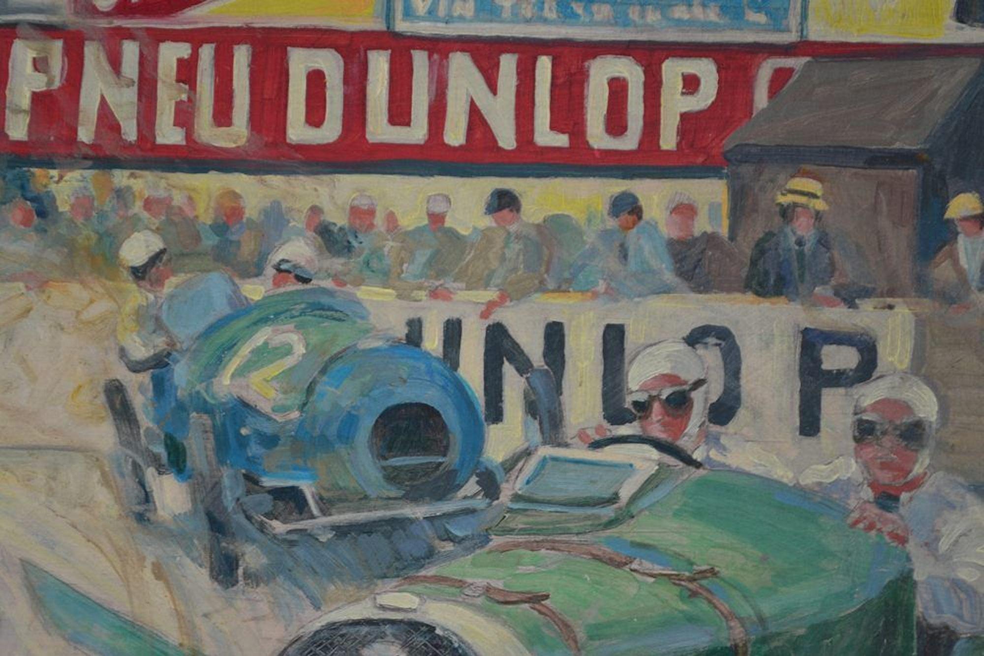 Mid-20th Century Christiane Caillotin Oil Painting 1930's Race Car Automobilia Bugatti