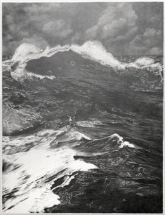 C G Schmidt, Passage Sturm, realistic pencil graphite drawing of the sea on silk