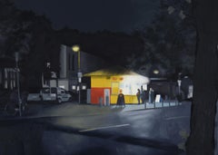 C G Scmidt, Imbiss, painting of a diner at night in the manner of Edward Hopper
