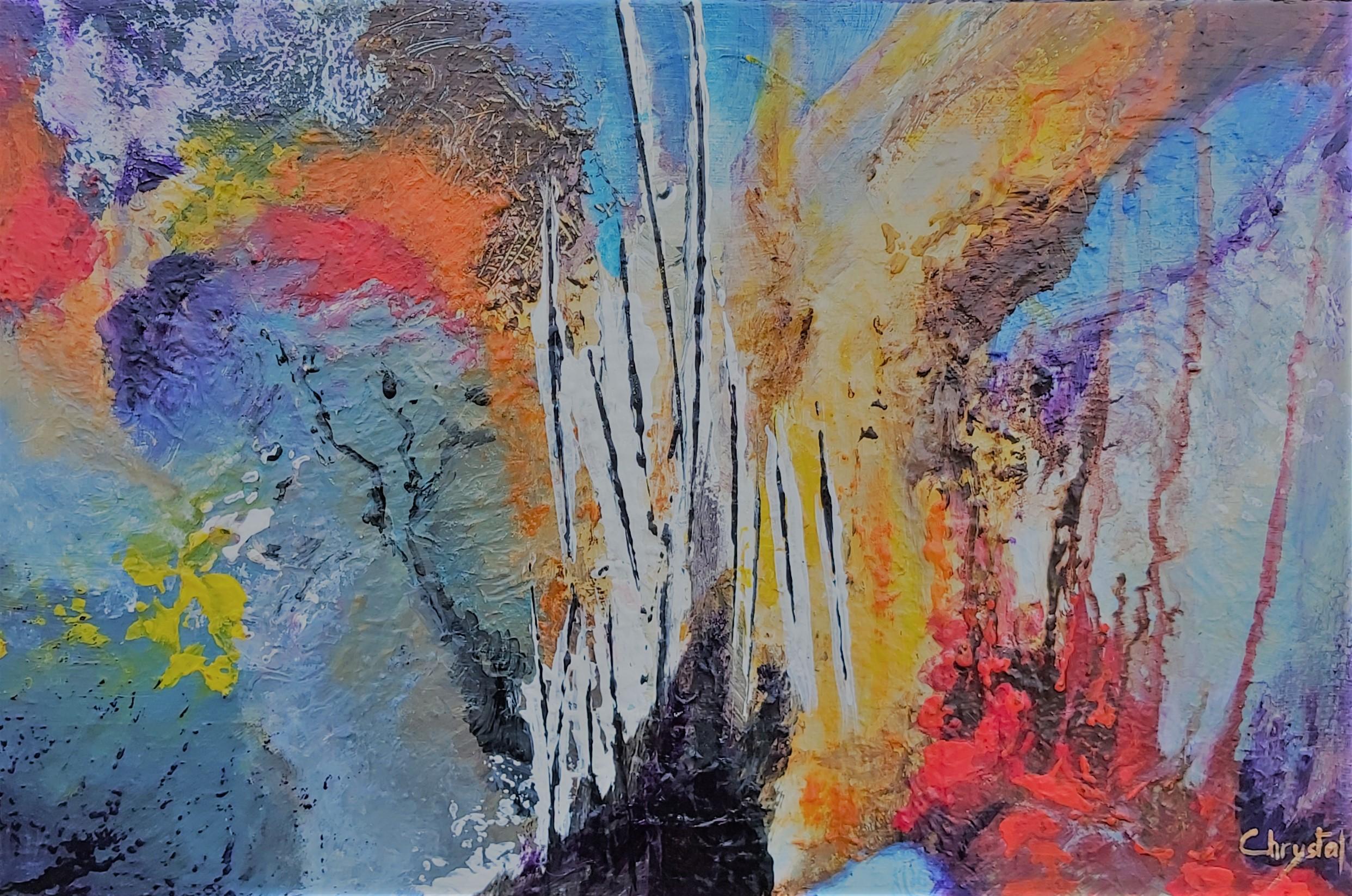 Acryl auf Leinwand 

Christiane HESS alias Chrystal ist eine 1951 geborene französische abstrakte Künstlerin, die in Lalinde in der Nähe von Bergerac in Frankreich lebt und arbeitet. Ihre Hinwendung zur abstrakten Kunst gibt ihr das Gefühl, eine
