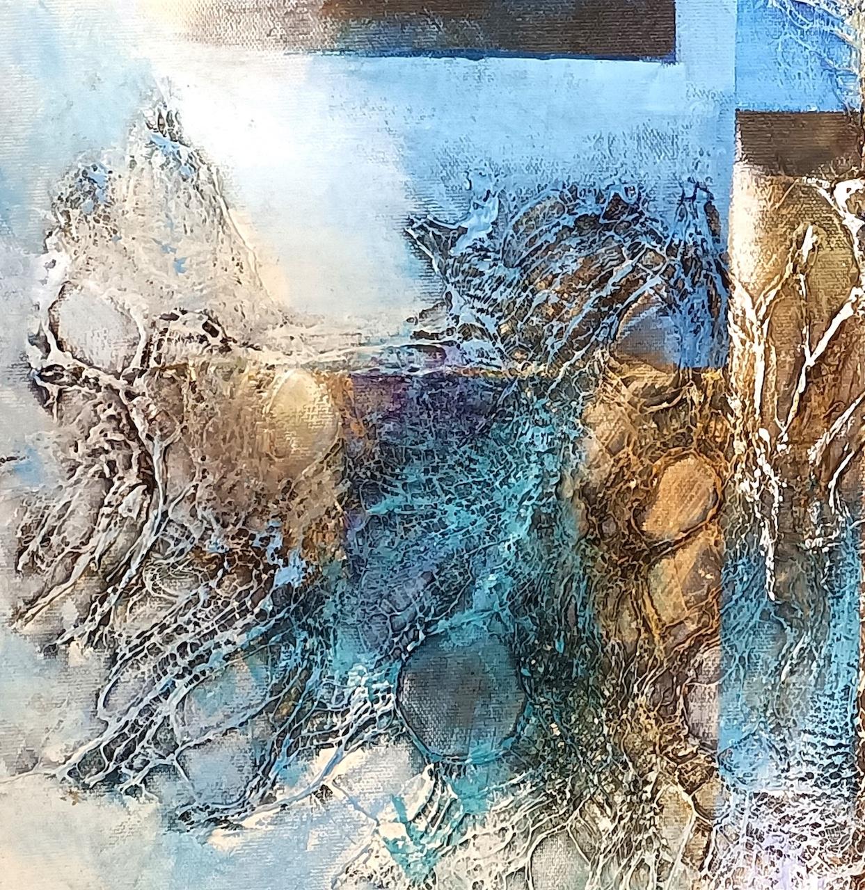 Zeitgenössische französische Kunst von Christiane HESS - Le Voyage Espere (Grau), Abstract Painting, von Christiane Hess 