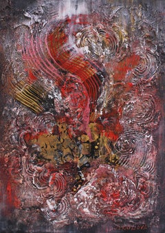 French Contemporary Art by Liubov Juravliova - Abstrait Rouge et Doré