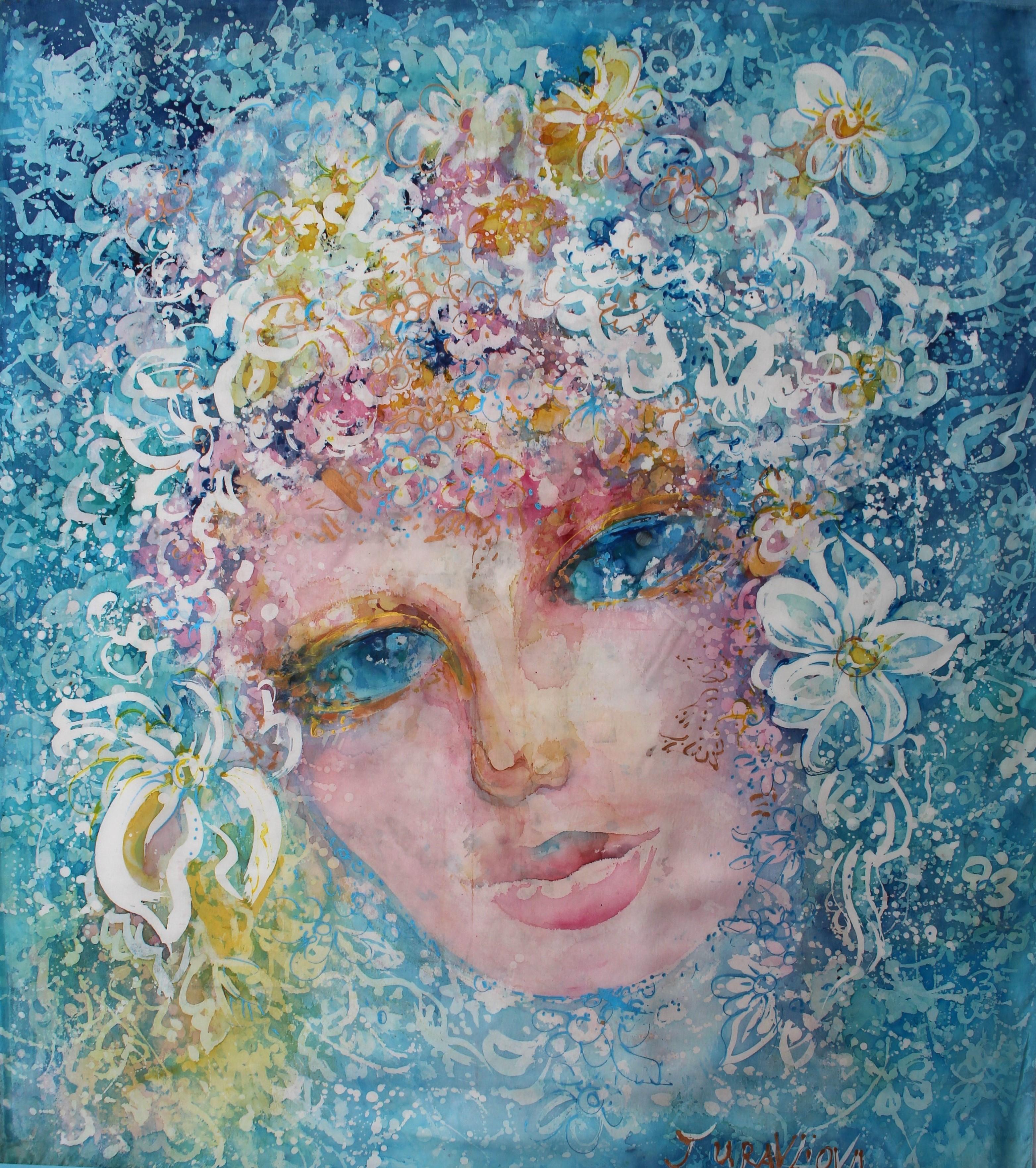 Arte contemporáneo francés de Liubov Juravliova - Les Yeux Bleus - Painting de Christiane Hess 