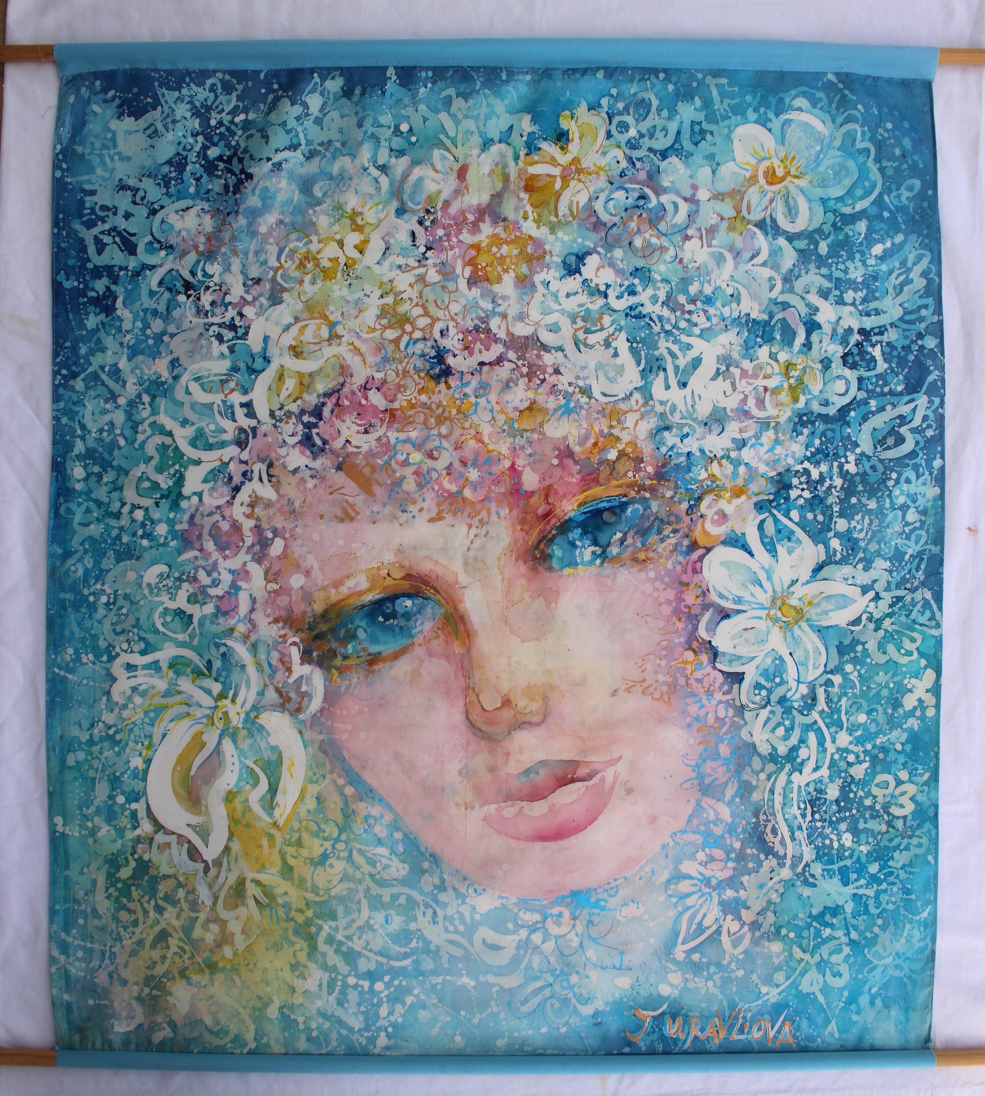Arte contemporáneo francés de Liubov Juravliova - Les Yeux Bleus - Painting Contemporáneo de Christiane Hess 