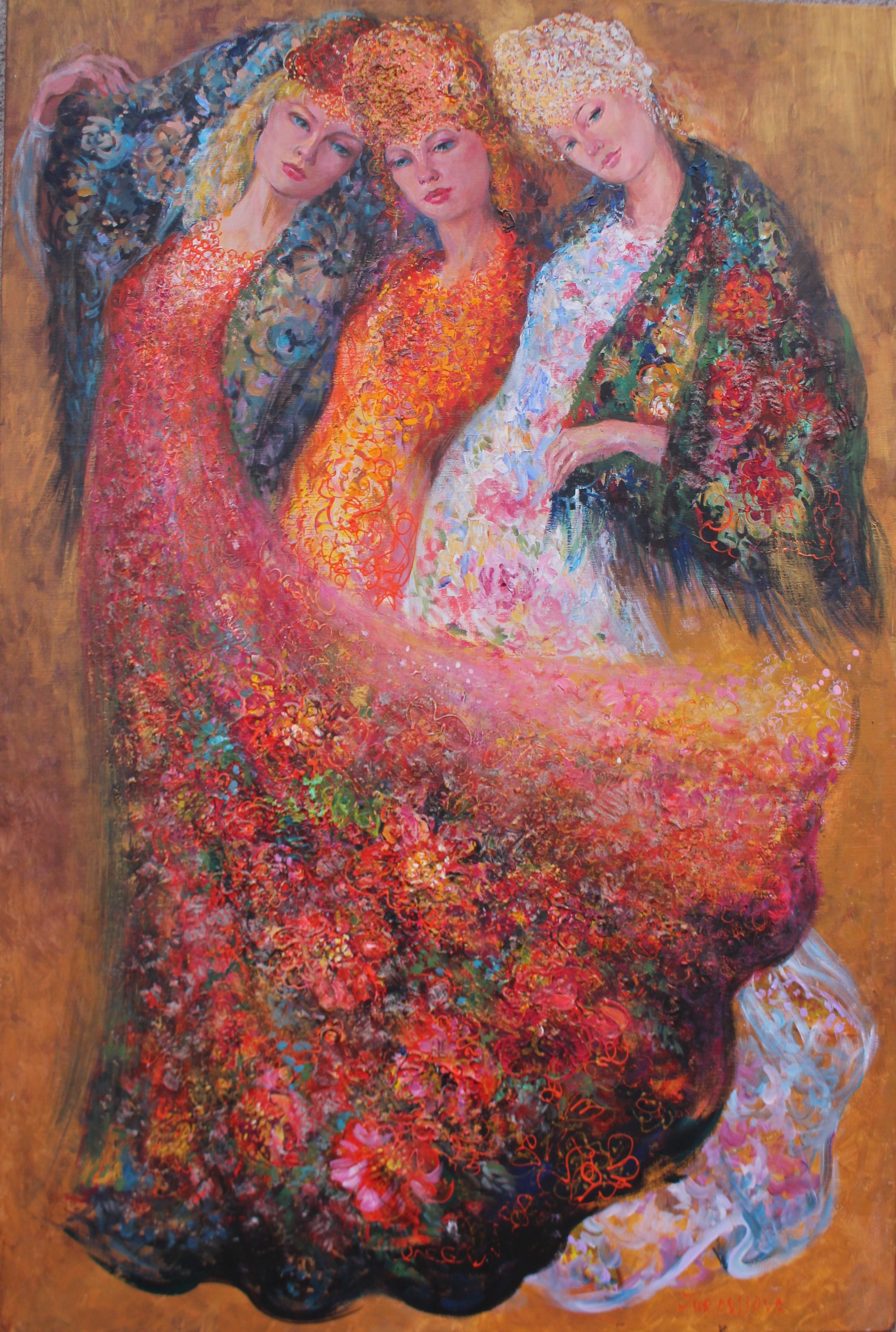 Art français contemporain de Liubov Juravliova - Trois Tsarines - Painting de Christiane Hess 