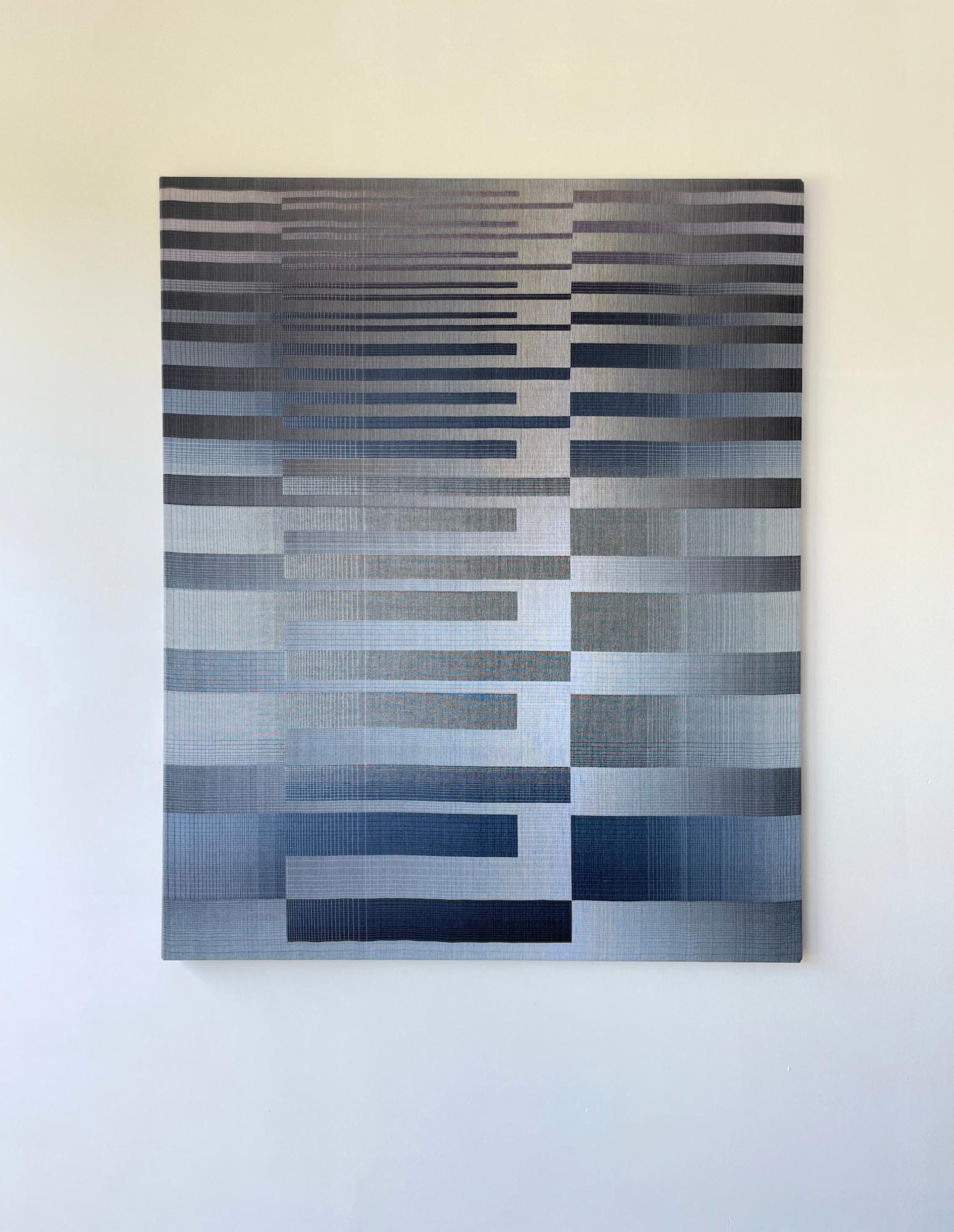 2022 I - 4 par Christiane Maurer - Art textile, rayures bleues, tissé à la main en vente 1