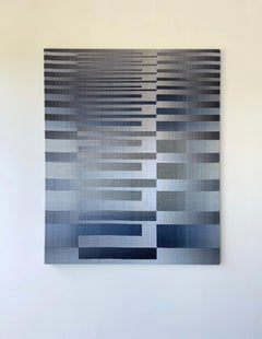 2022 I – 4 by Christiane Maurer - Textile art, blue stripes, handwoven