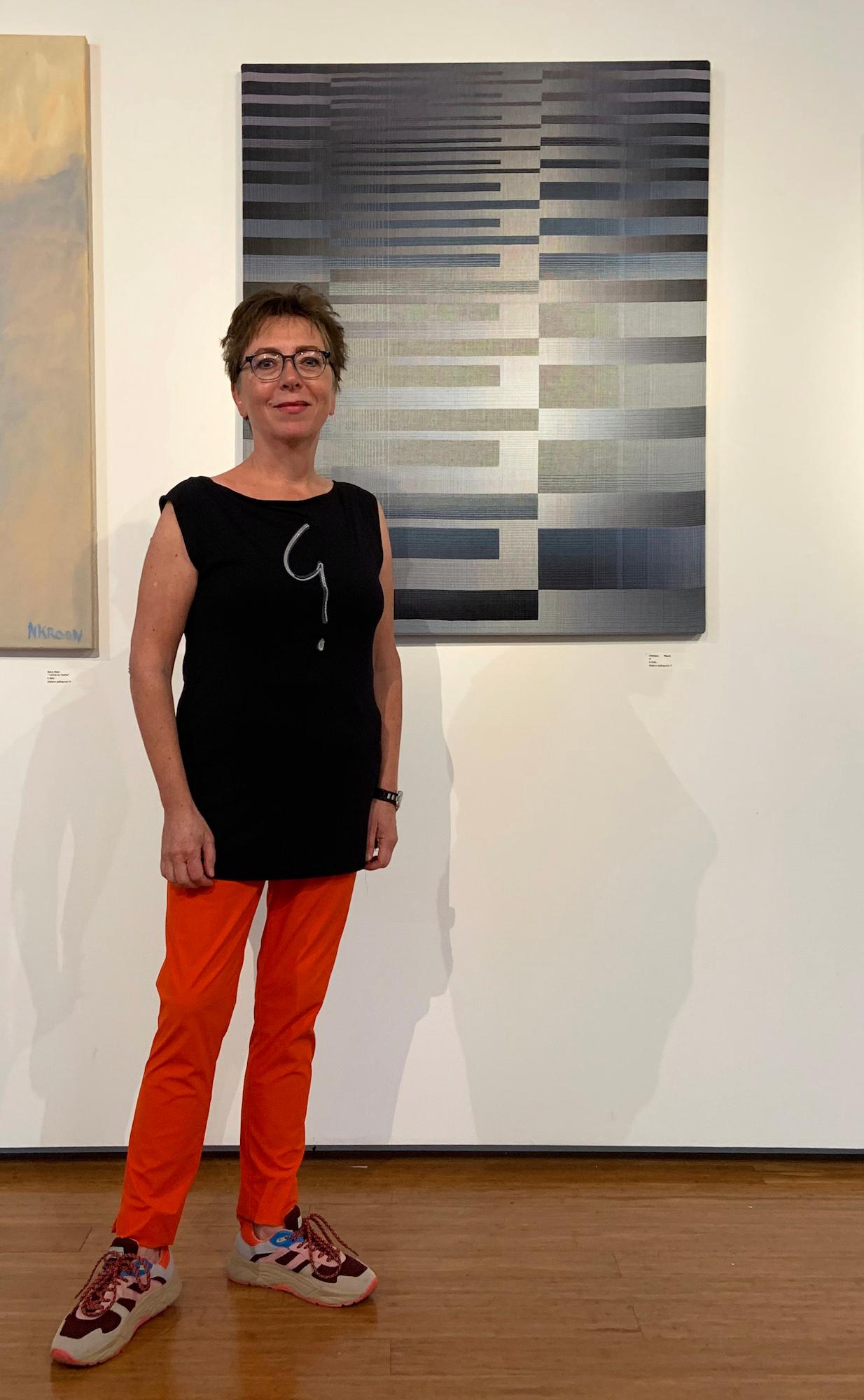 2022 I - 4 von Christiane Maurer - Textilkunst, blau gestreift, handgewebt im Angebot 3