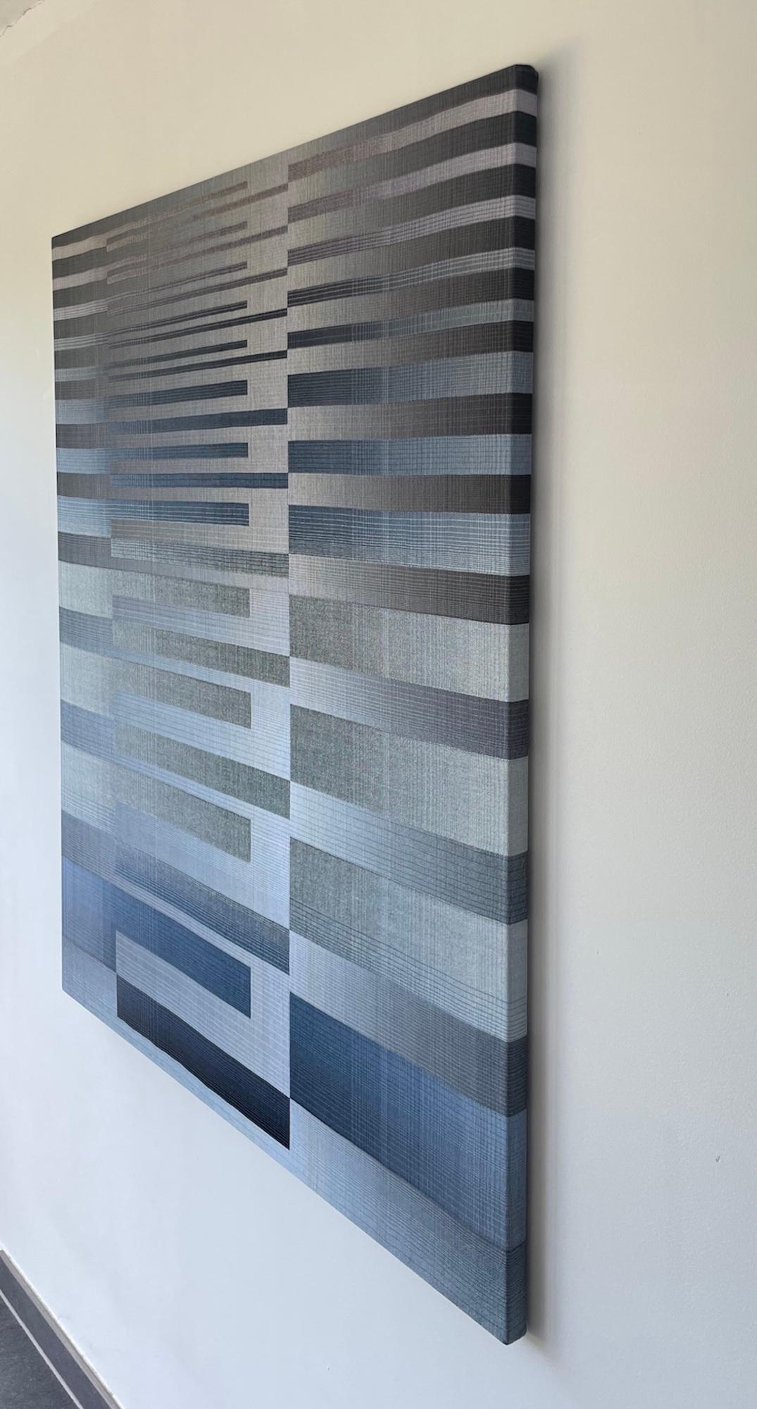 2022 I - 4 par Christiane Maurer - Art textile, rayures bleues, tissé à la main en vente 6