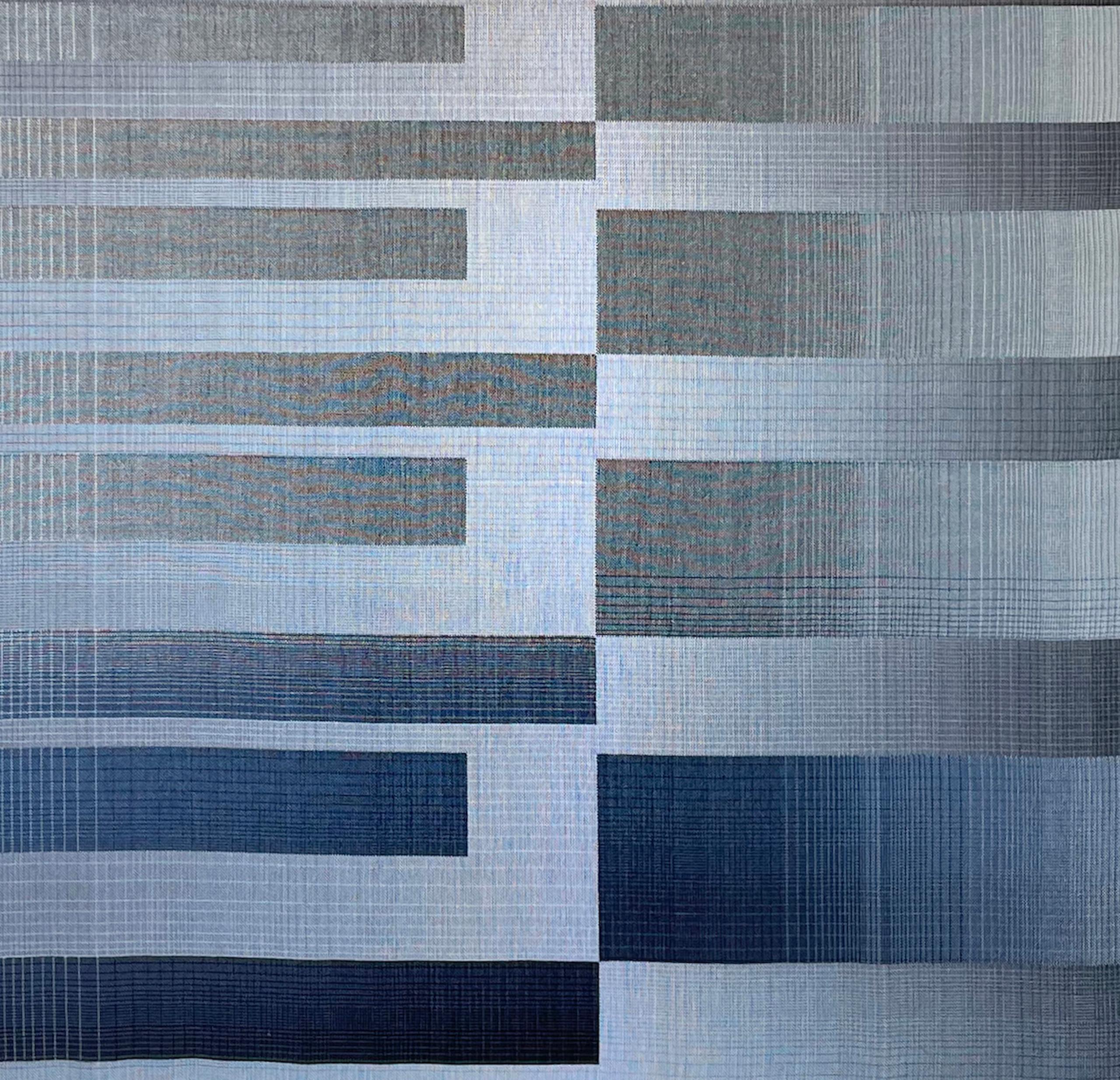 2022 I - 4 par Christiane Maurer - Art textile, rayures bleues, tissé à la main en vente 7