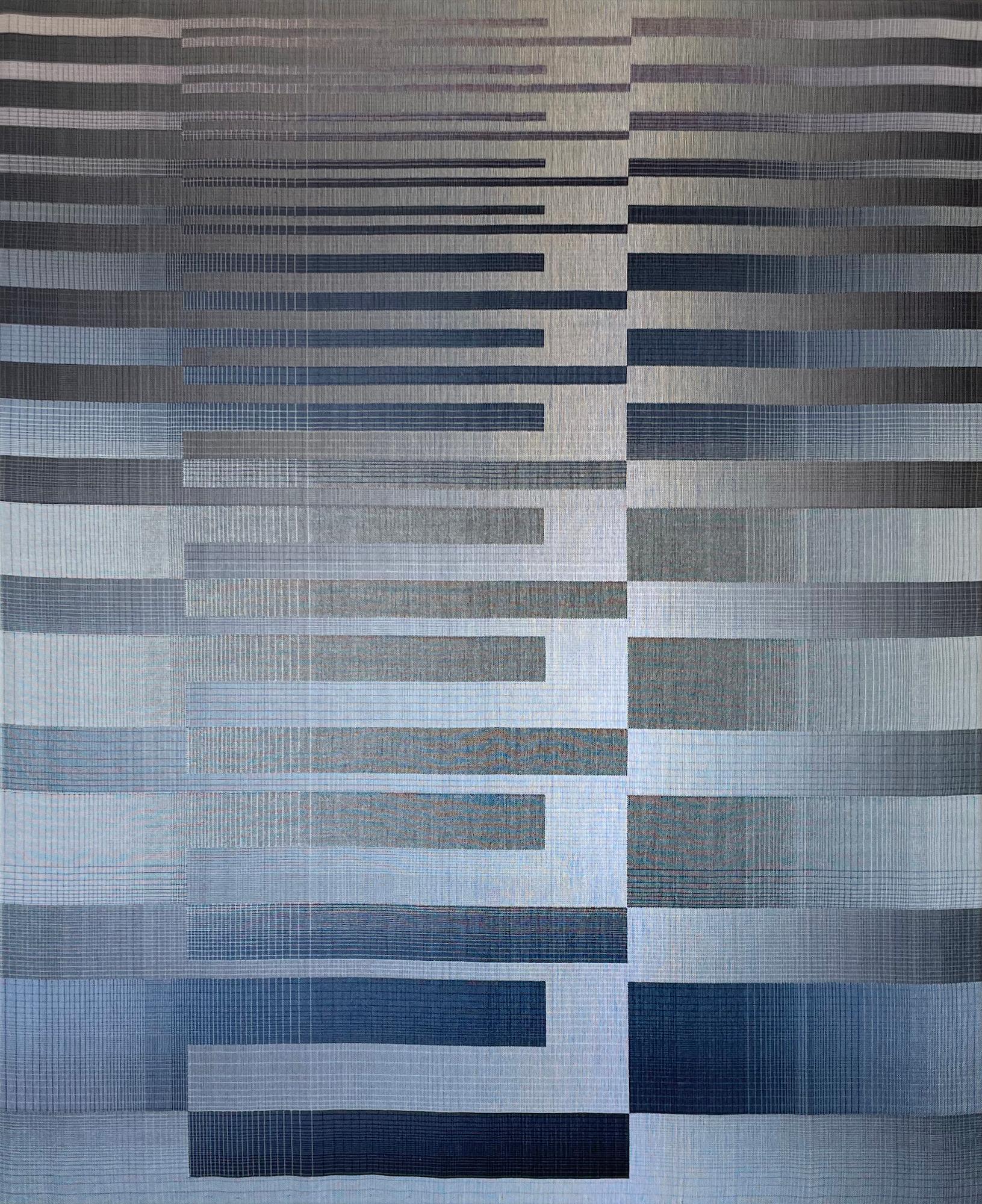 2022 I - 4 par Christiane Maurer - Art textile, rayures bleues, tissé à la main