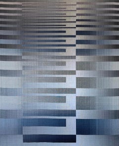 2022 I - 4 von Christiane Maurer - Textilkunst, blau gestreift, handgewebt