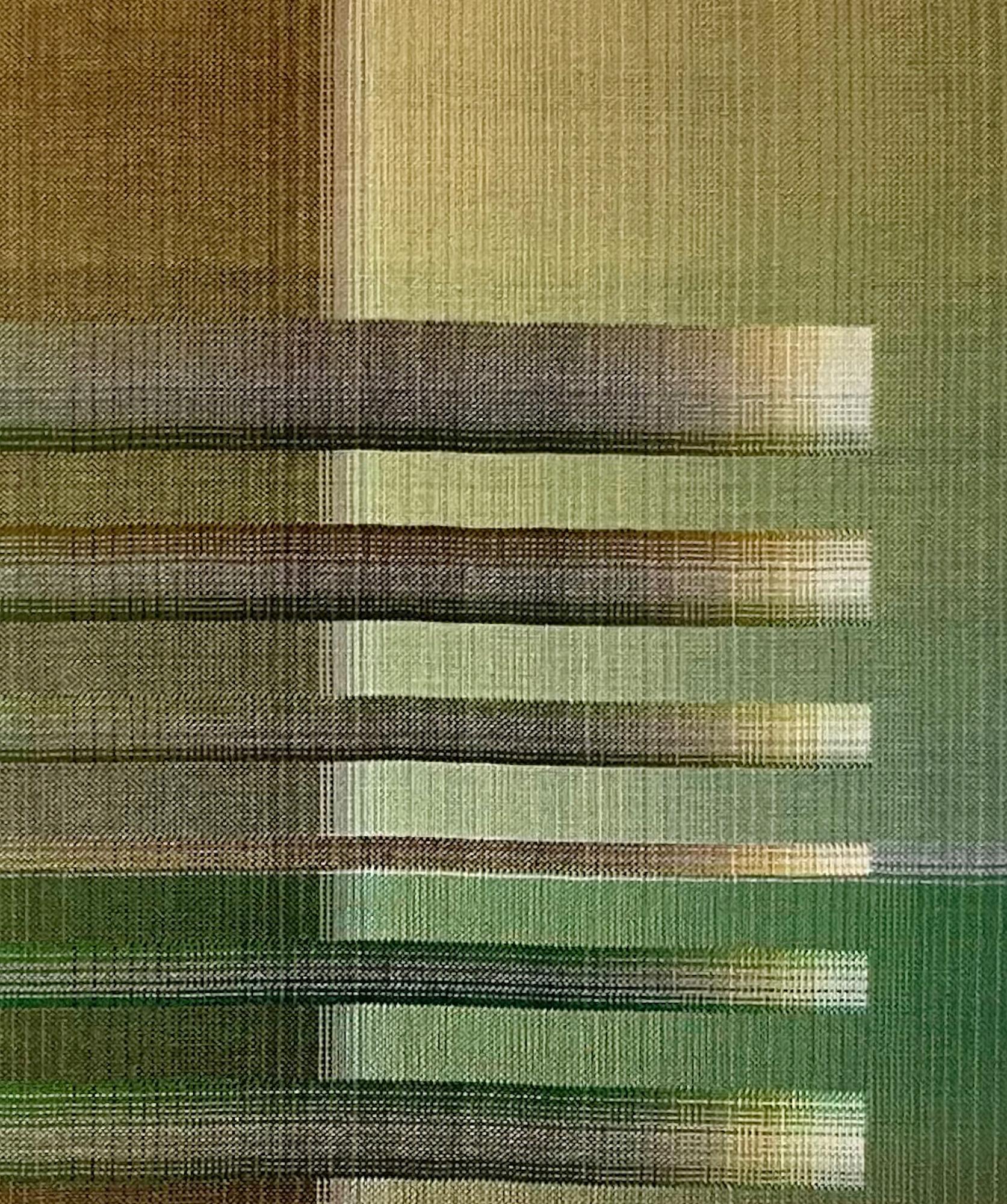 2023 III - 4 di Christiane Maurer - Arte tessile, linea, geometria, tono verde in vendita 6