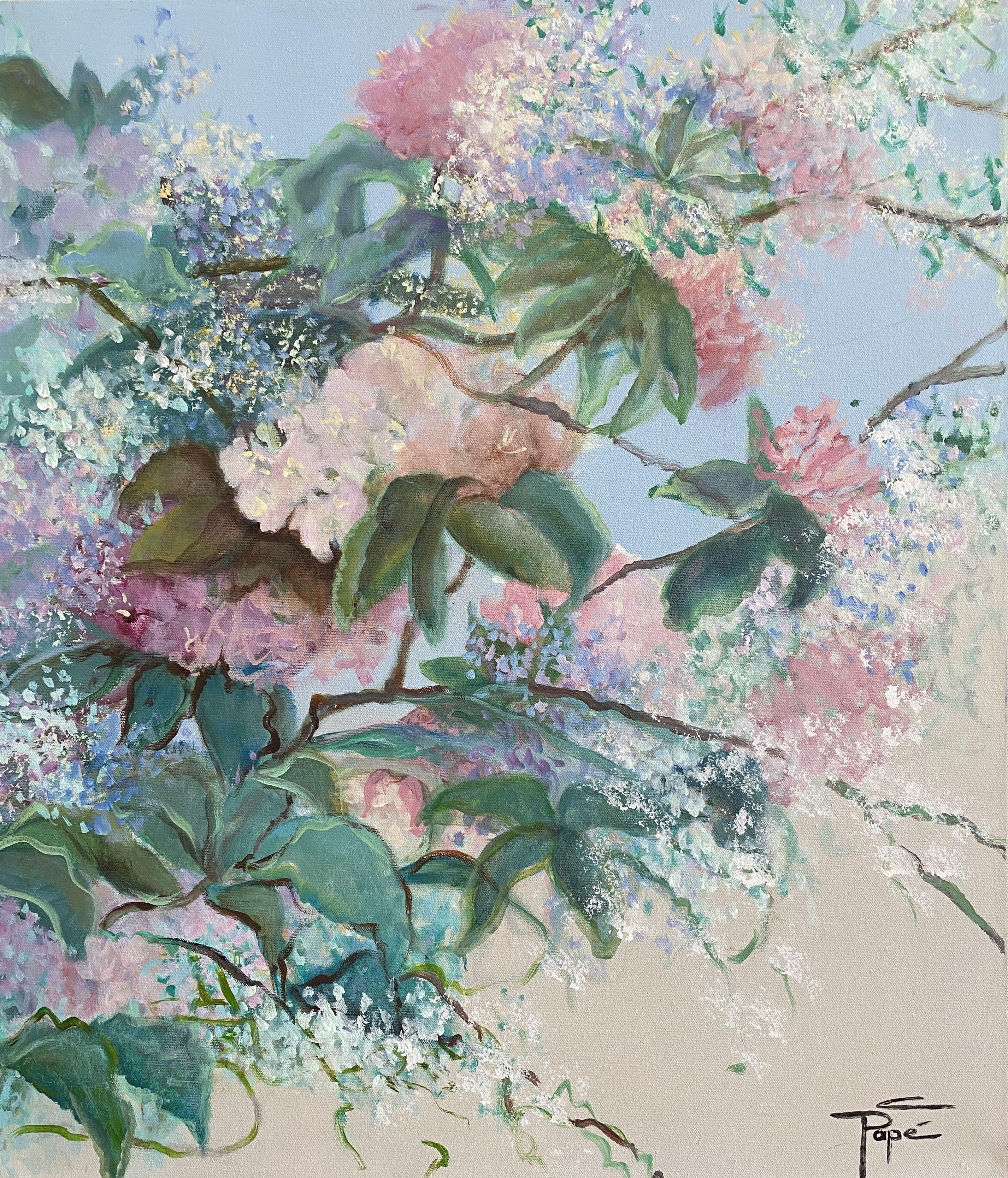 Hydrangea Triptychon, Gemälde, Acryl auf Leinwand im Angebot 1
