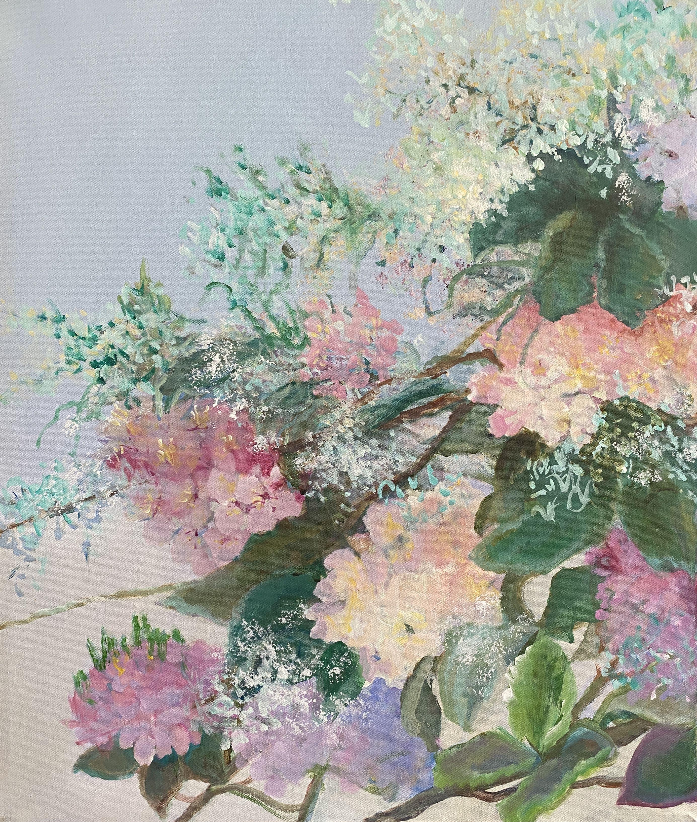 Hydrangea Triptychon, Gemälde, Acryl auf Leinwand im Angebot 2