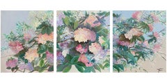 Hydrangea Triptych, Painting, Acrylic on Canvas