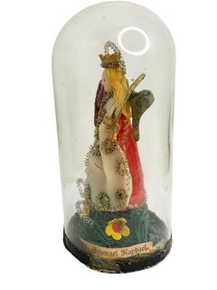 Christianity Monastery Work Arch Angel in Glass Display Case Antique German