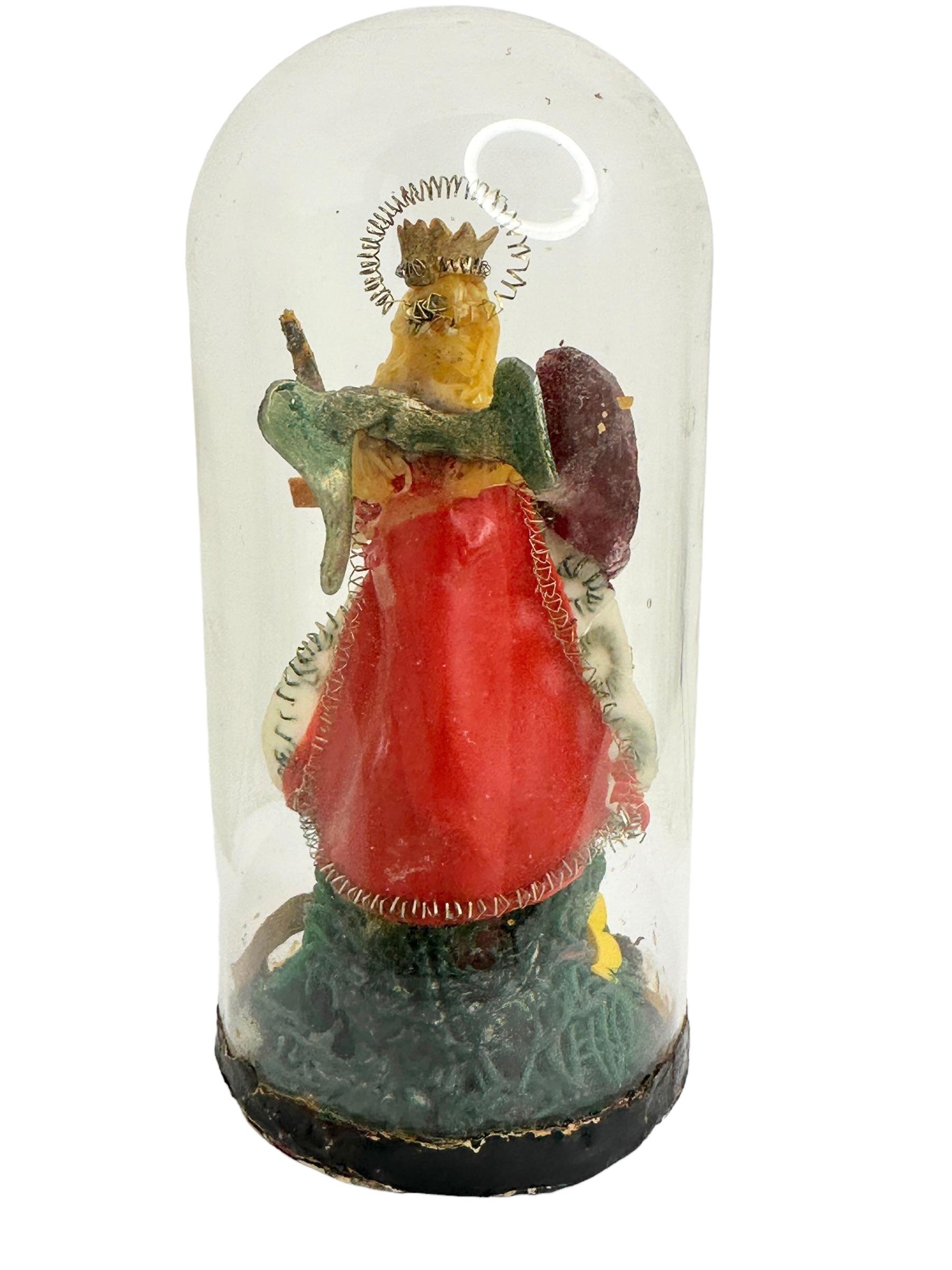 Hand-Crafted Christianity Monastery Work Arch Angel in Glass Display Case Antique German For Sale