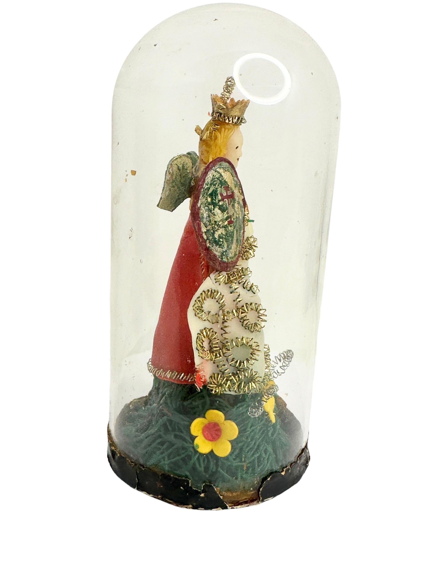 Christianity Monastery Work Arch Angel in Glass Display Case Antique German In Good Condition For Sale In Nuernberg, DE