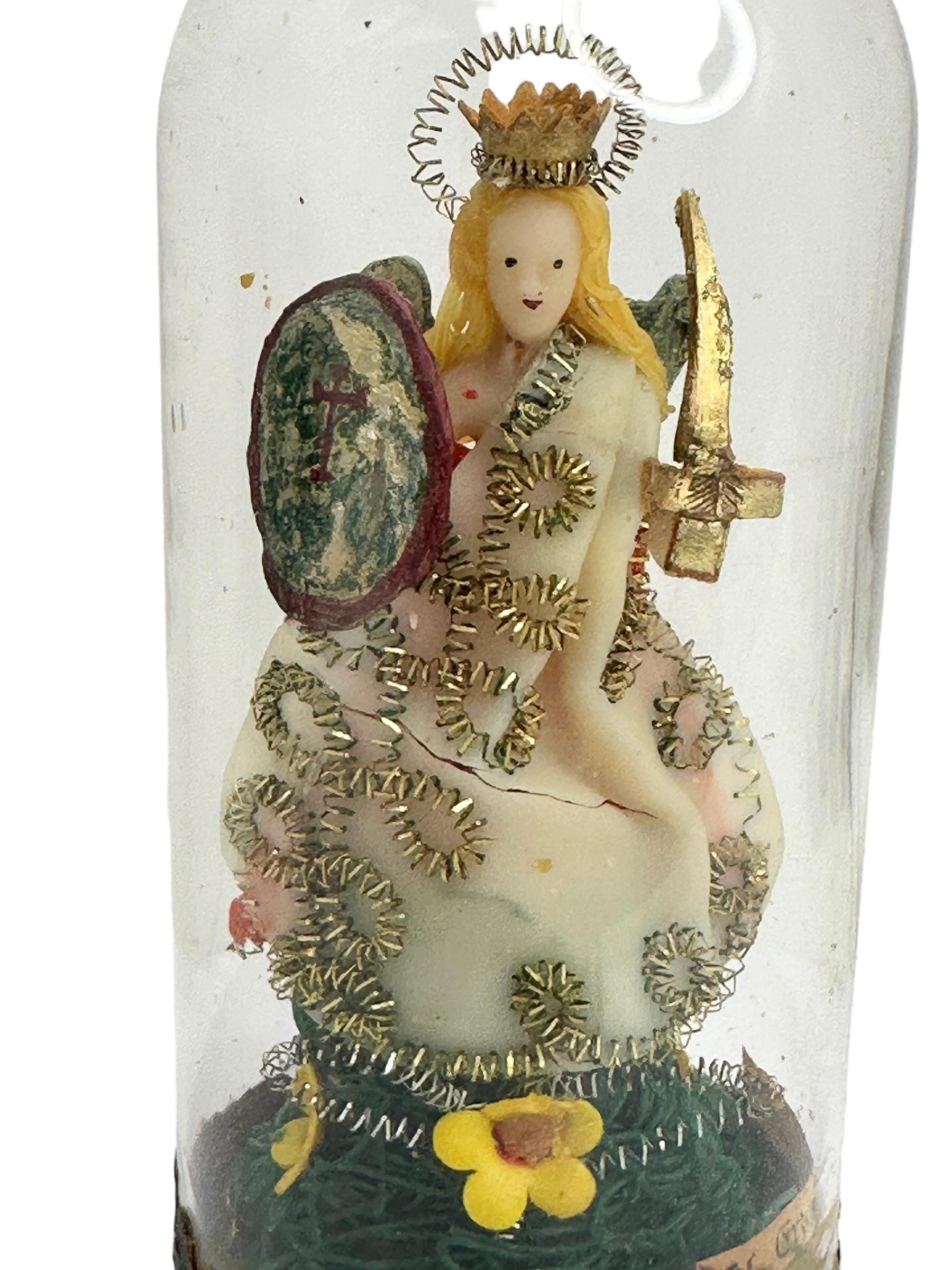 Christianity Monastery Work Arch Angel in Glass Display Case Antique German For Sale 1