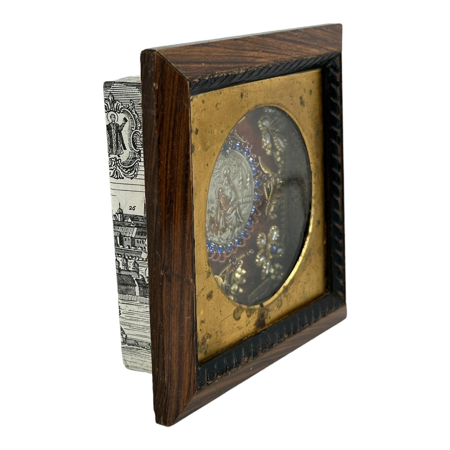 Folk Art Christianity Monastery Work Framed Wall Decoration Antique German 1910s For Sale