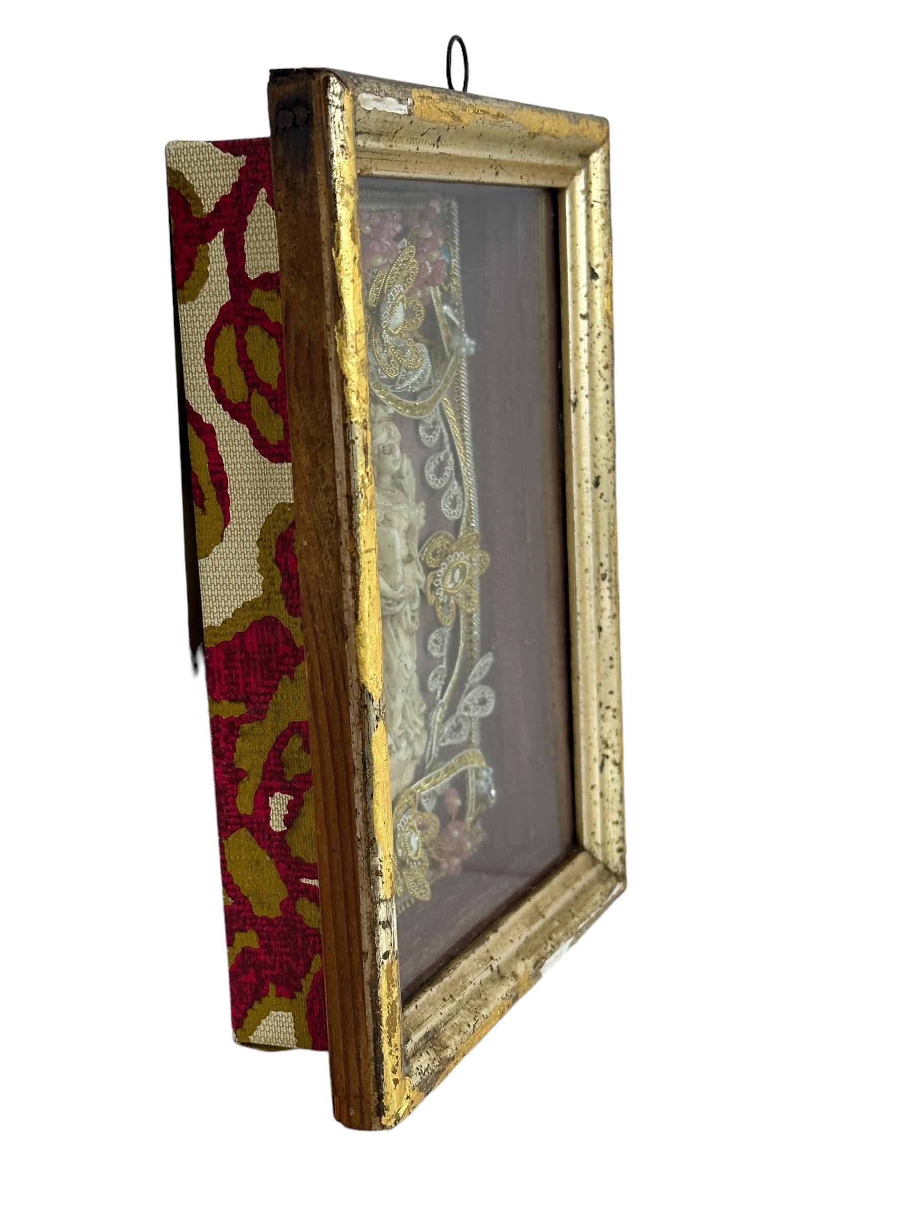Folk Art Christianity Monastery Work Framed Wall Decoration Mary Antique German 1910s