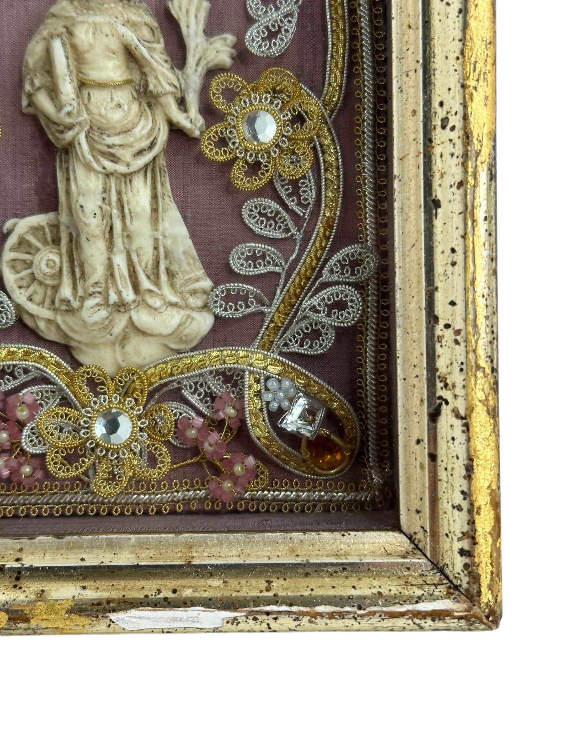 Glass Christianity Monastery Work Framed Wall Decoration Mary Antique German 1910s