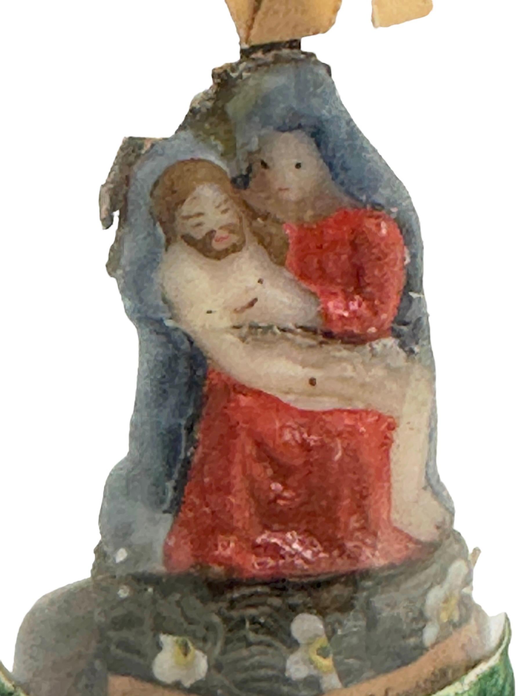 Christianity Monastery Work Mary & Jesus in Glass Display Case Antique German For Sale 4