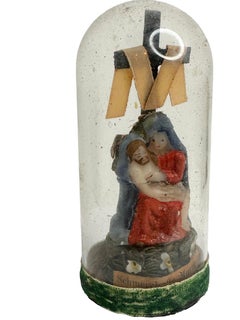 Christianity Monastery Work Mary & Jesus in Glass Display Case Antique German