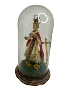Christianity Monastery Work Virgin Mary in Glass Display Case Antique German