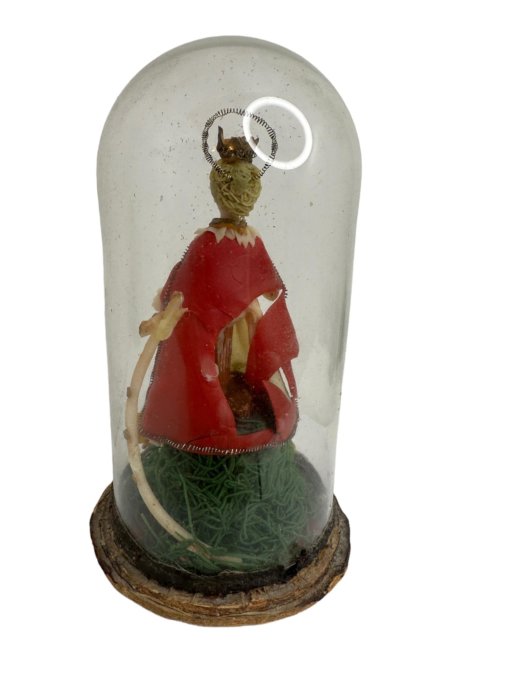 Hand-Crafted Christianity Monastery Work Virgin Mary in Glass Display Case Antique German For Sale