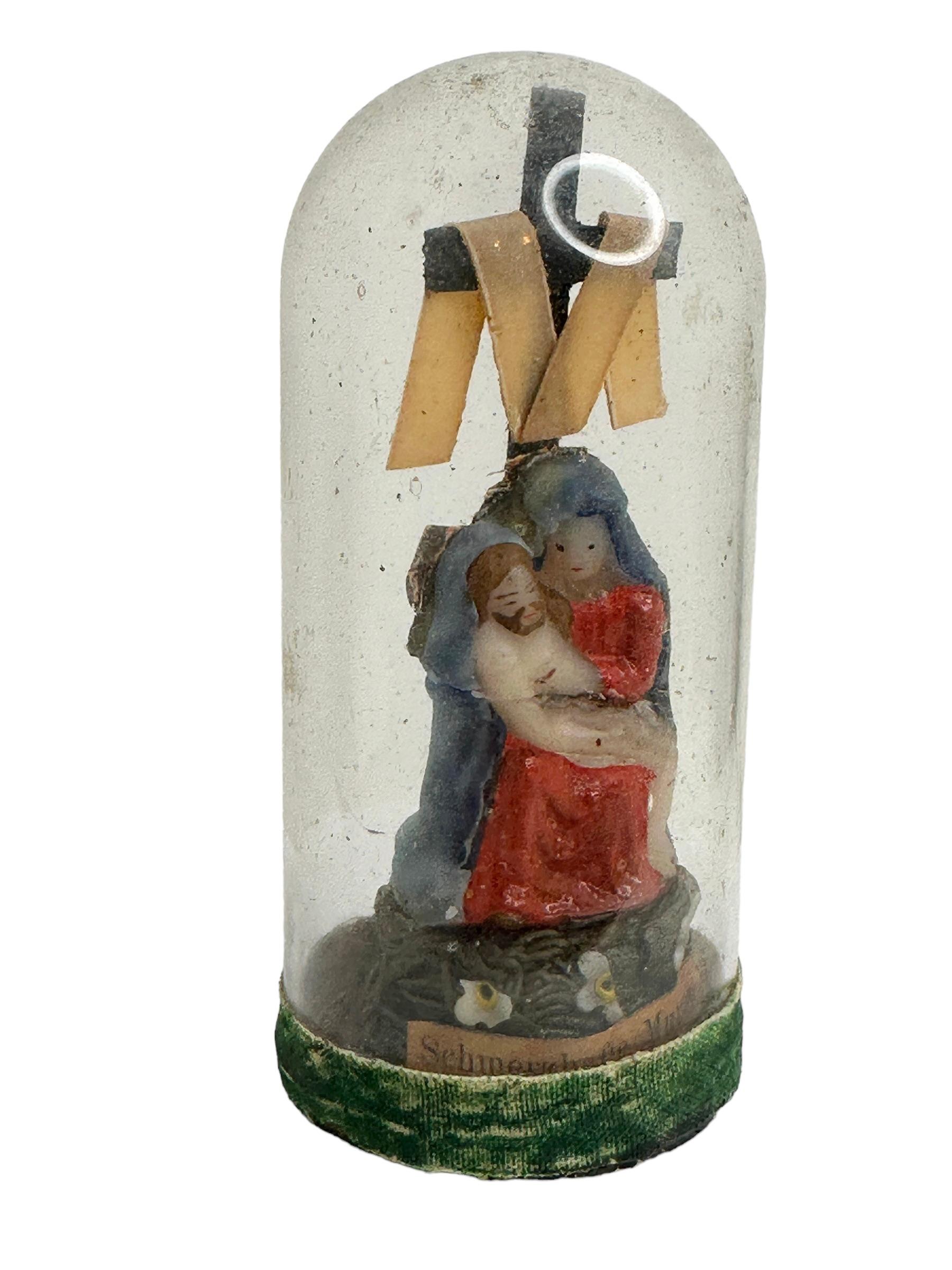 Christianity Monastery Work Mary & Jesus in Glass Display Case Antique German For Sale 2