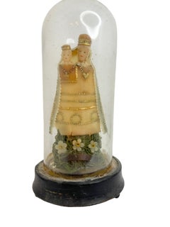 Christianity Monastery Work Mother & Child in Glass Display Case Antique German