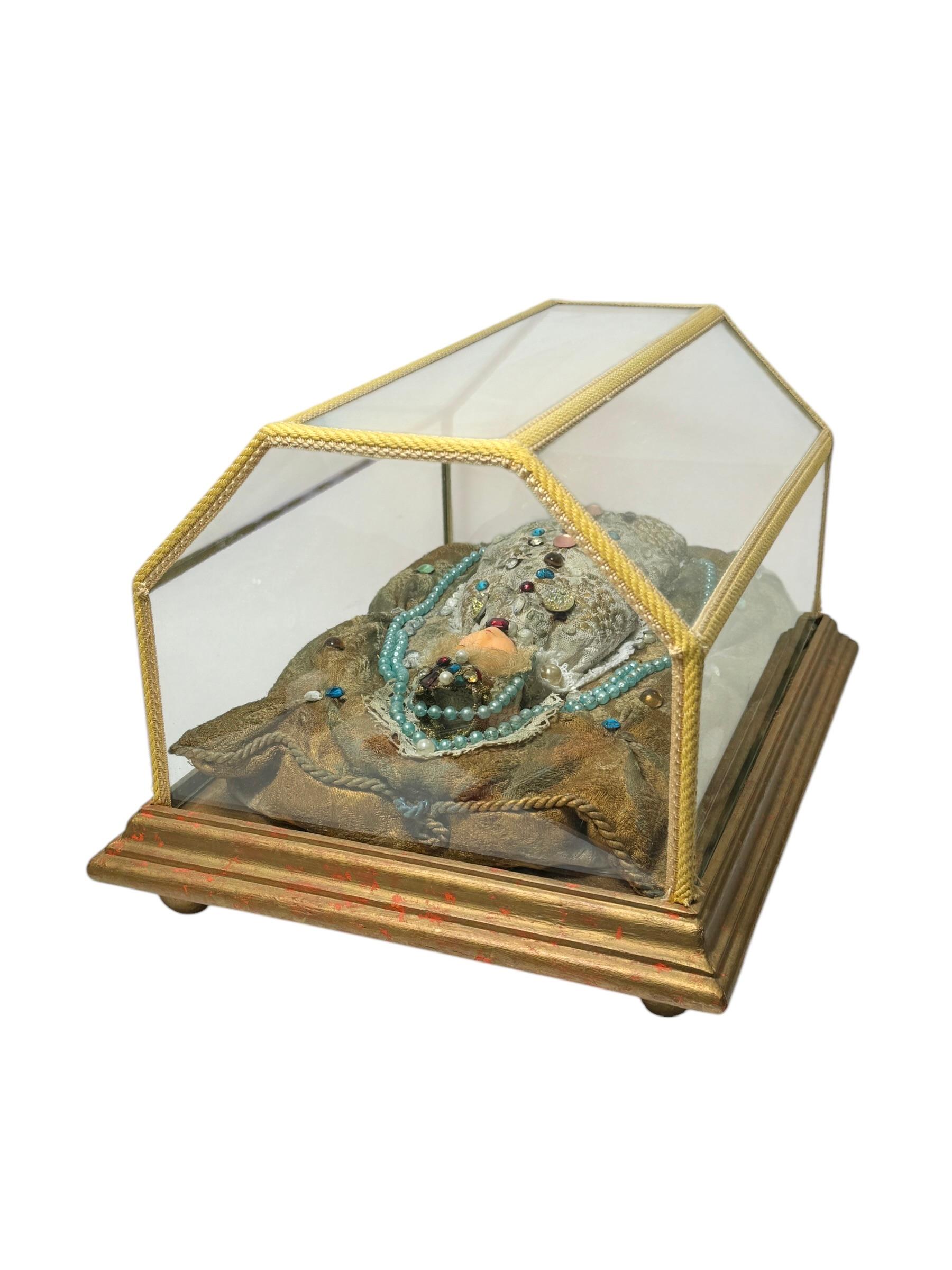 Christianity Monastery Work Wax Jesus Child in Glass Display Case Antique German For Sale 4