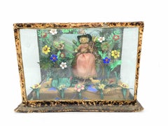 Christianity Monastery Work Wax Jesus Child in Glass Display Case Antique German